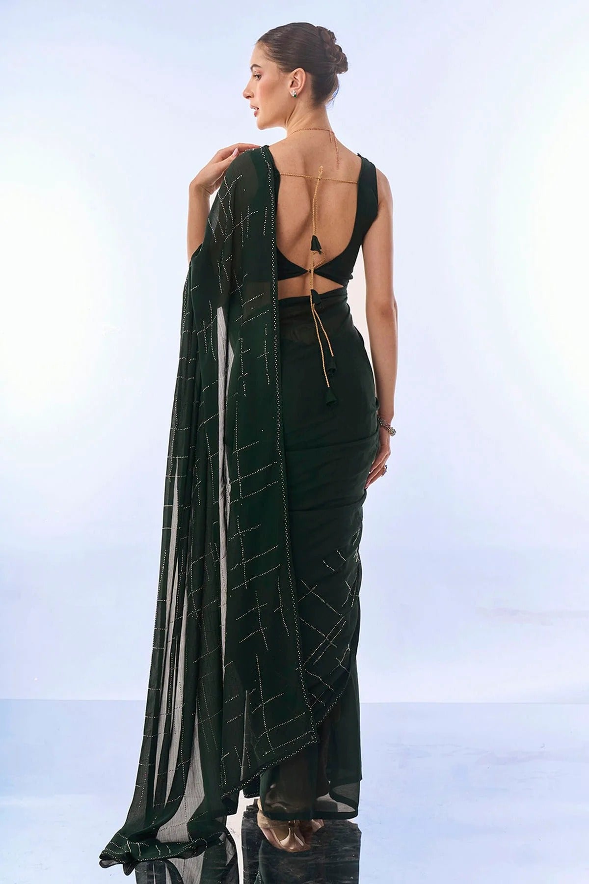 Green Colour Satin Chiffon Saree SD1110436 A