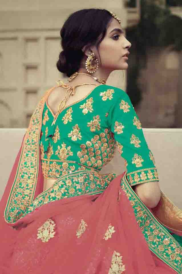 Green Colour Satin Thread Work Lehenga Choli LC1080352 B