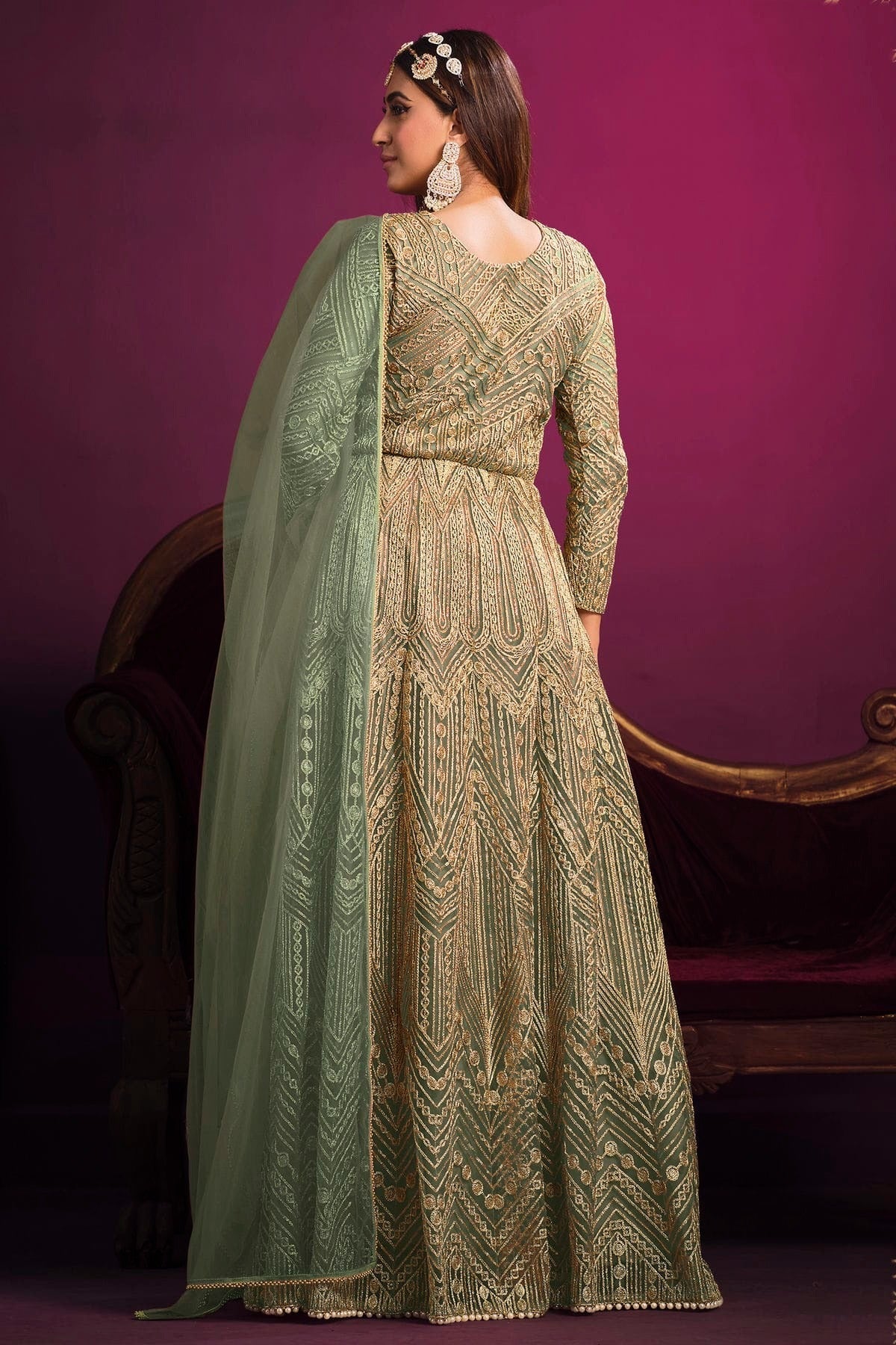 Green Colour Semi Stitched Net Pant Style Suit SM1050402 A