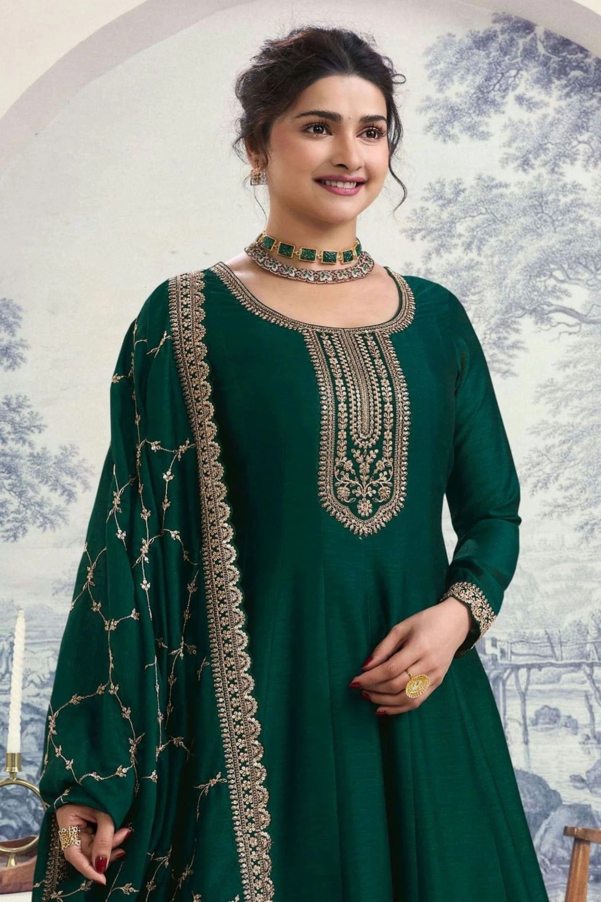 Green Colour Silk Georgette Anarkali Suit SM1110670 A