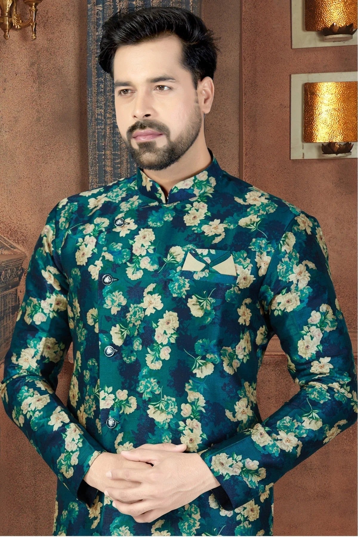 Green Colour Silk Party Wear Dhoti Sherwani SH1040234 A
