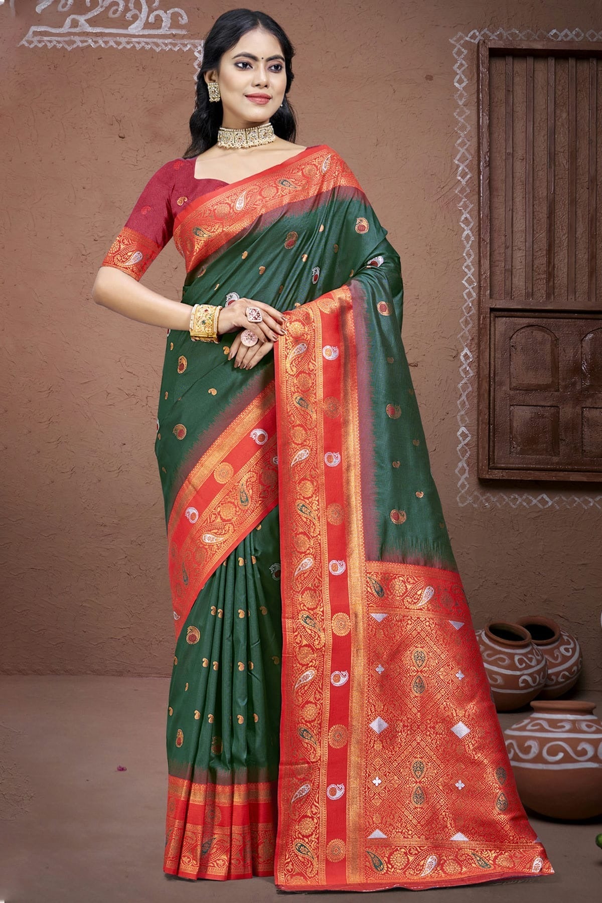 Green Colour Silk Woven Work Traditional Saree SD1102994