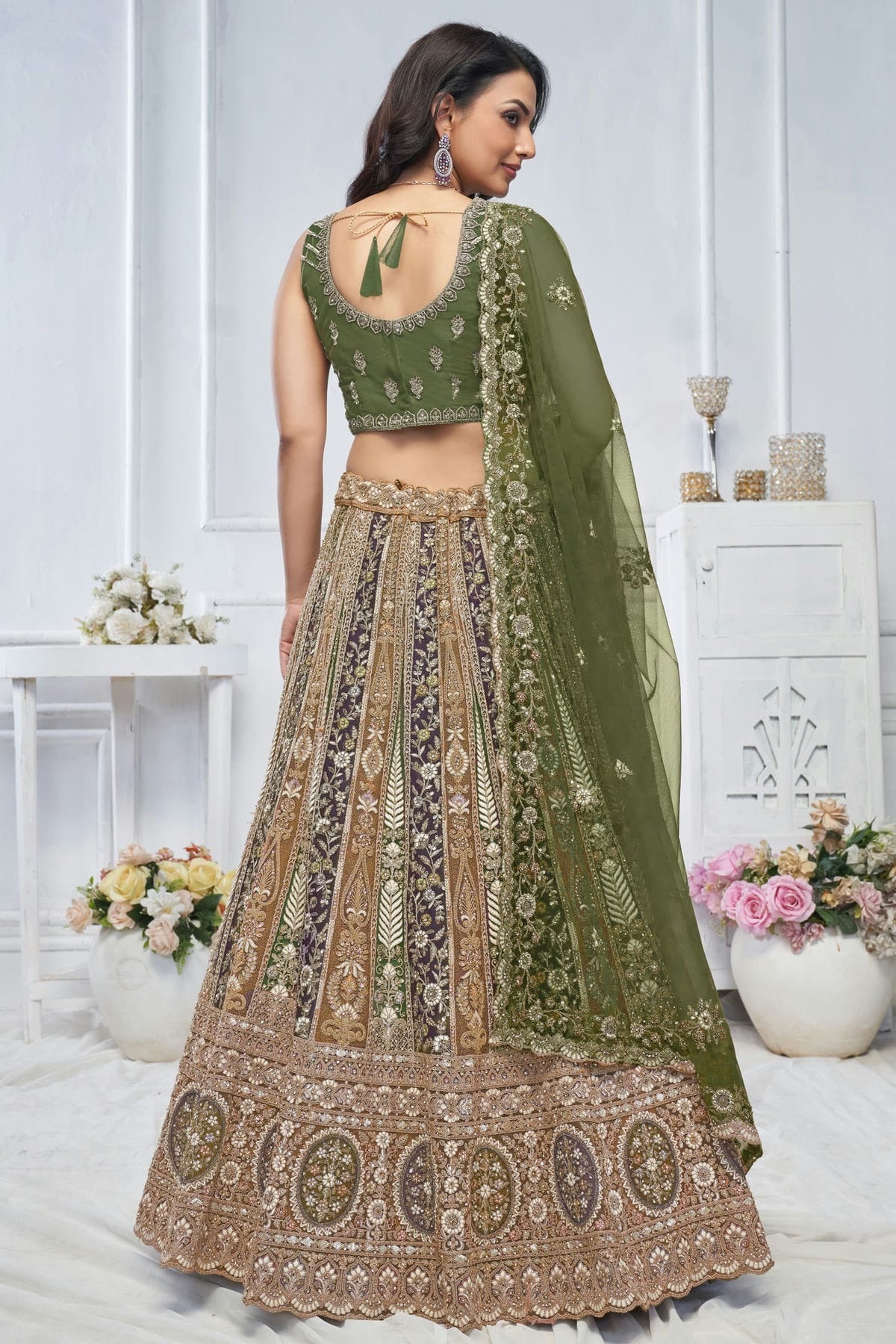 Green Colour Soft Net Embroidery Lehenga Choli LC1111359 B