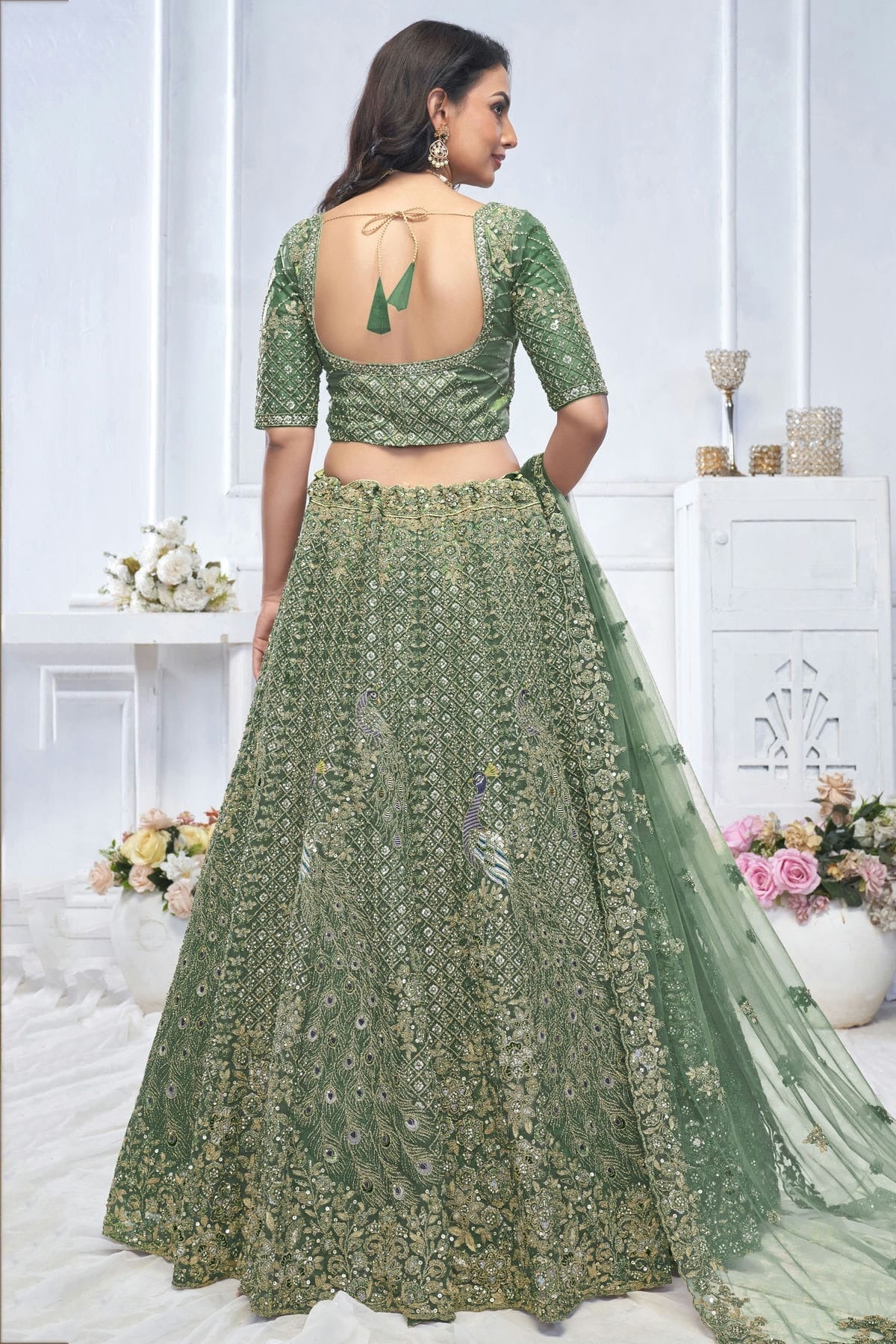 Green Colour Soft Net Embroidery Lehenga Choli LC1111367 B