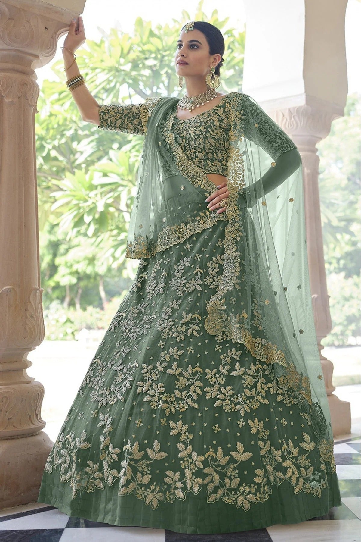 Green Colour Soft Net Sequins Work Lehenga Choli LC1080581