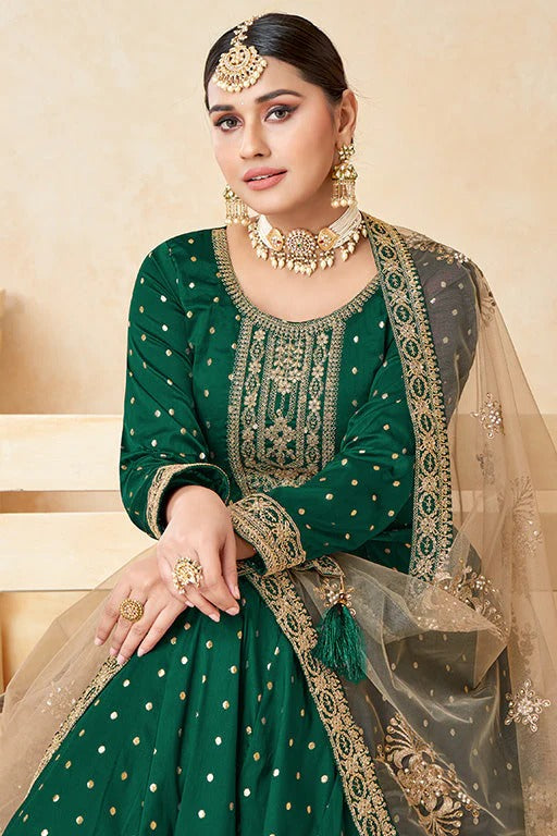 Green Colour Taffeta Silk Anarkali Suit SM1050349 C