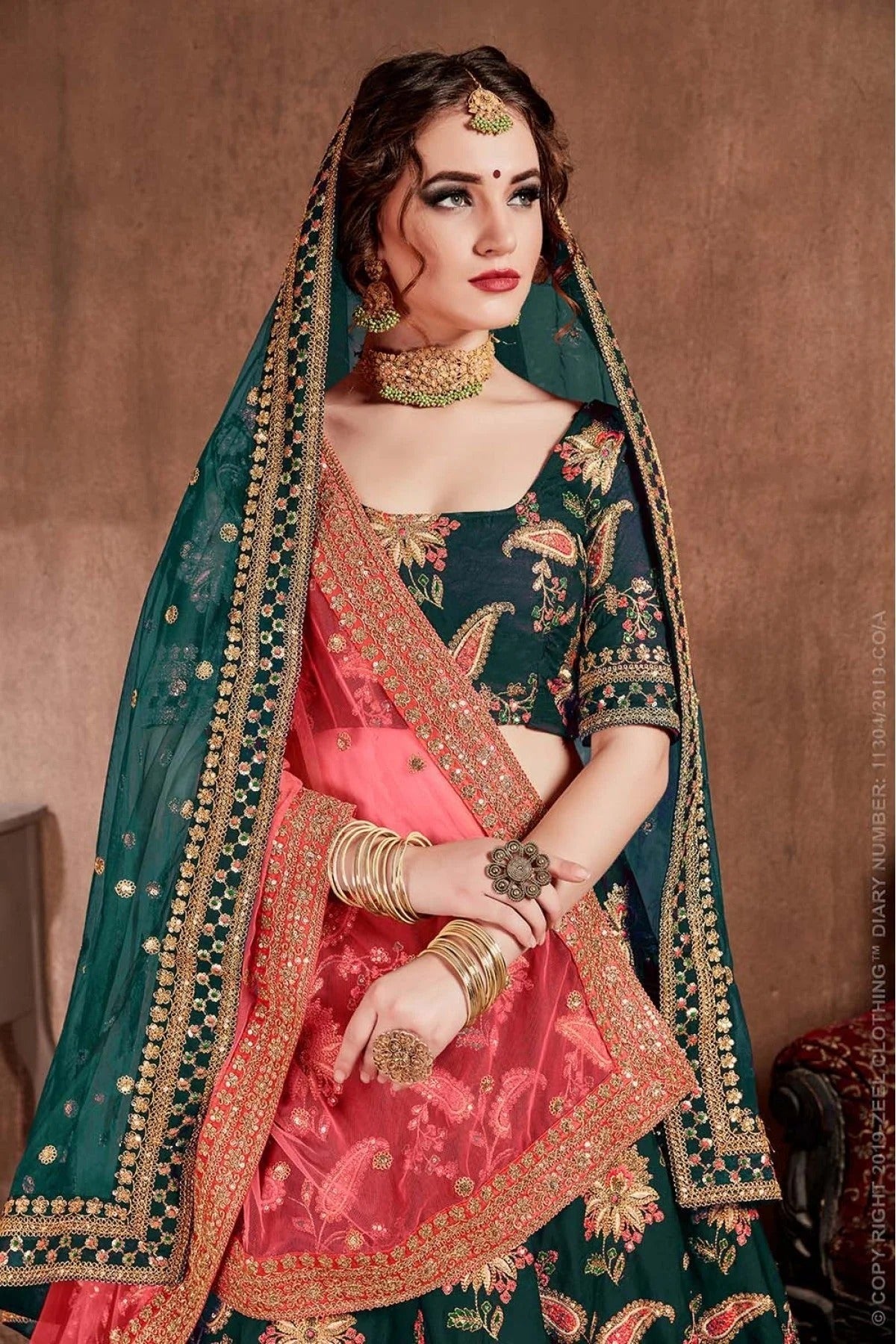 Green Colour Taffeta Silk Lehenga Choli LC1010091 C