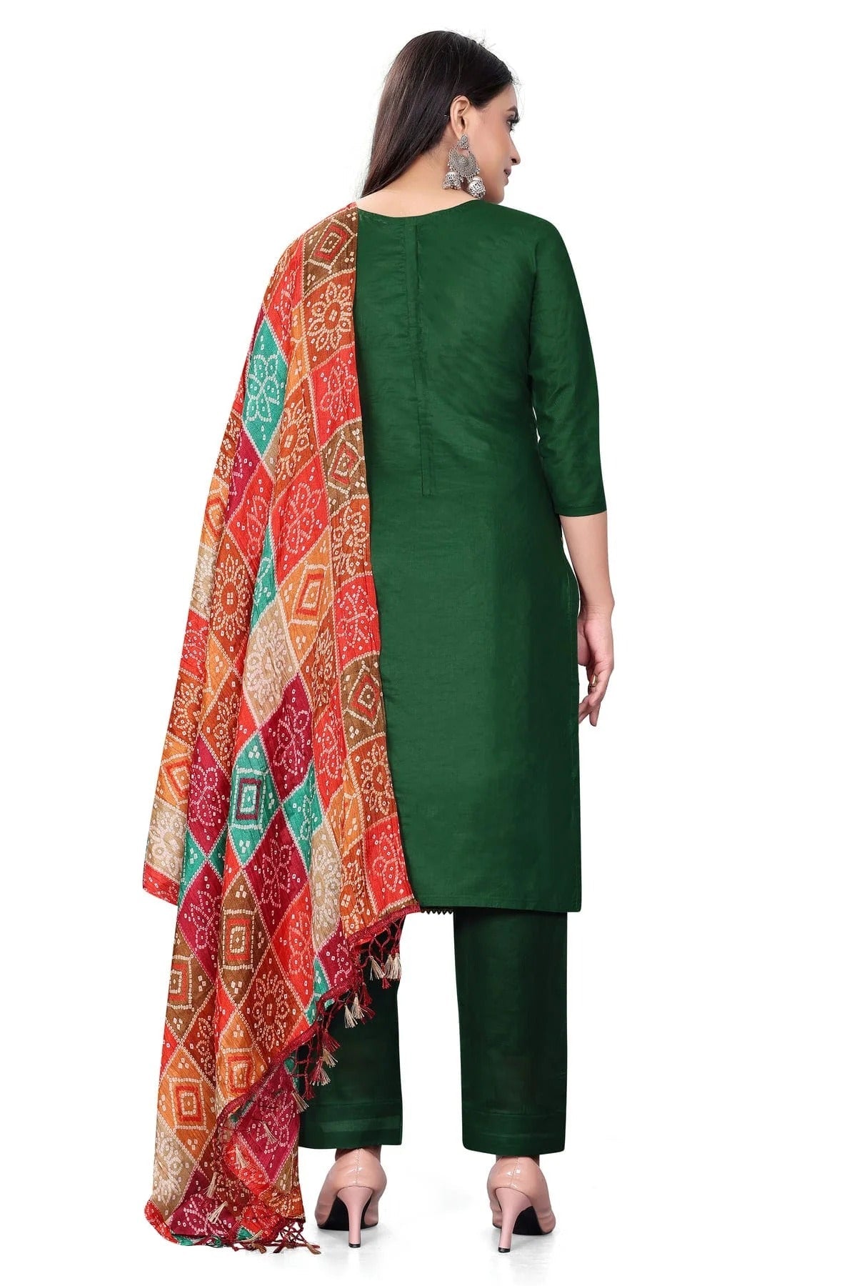 Green Colour Unstitched Cotton Pant Style Suit US1160670 A