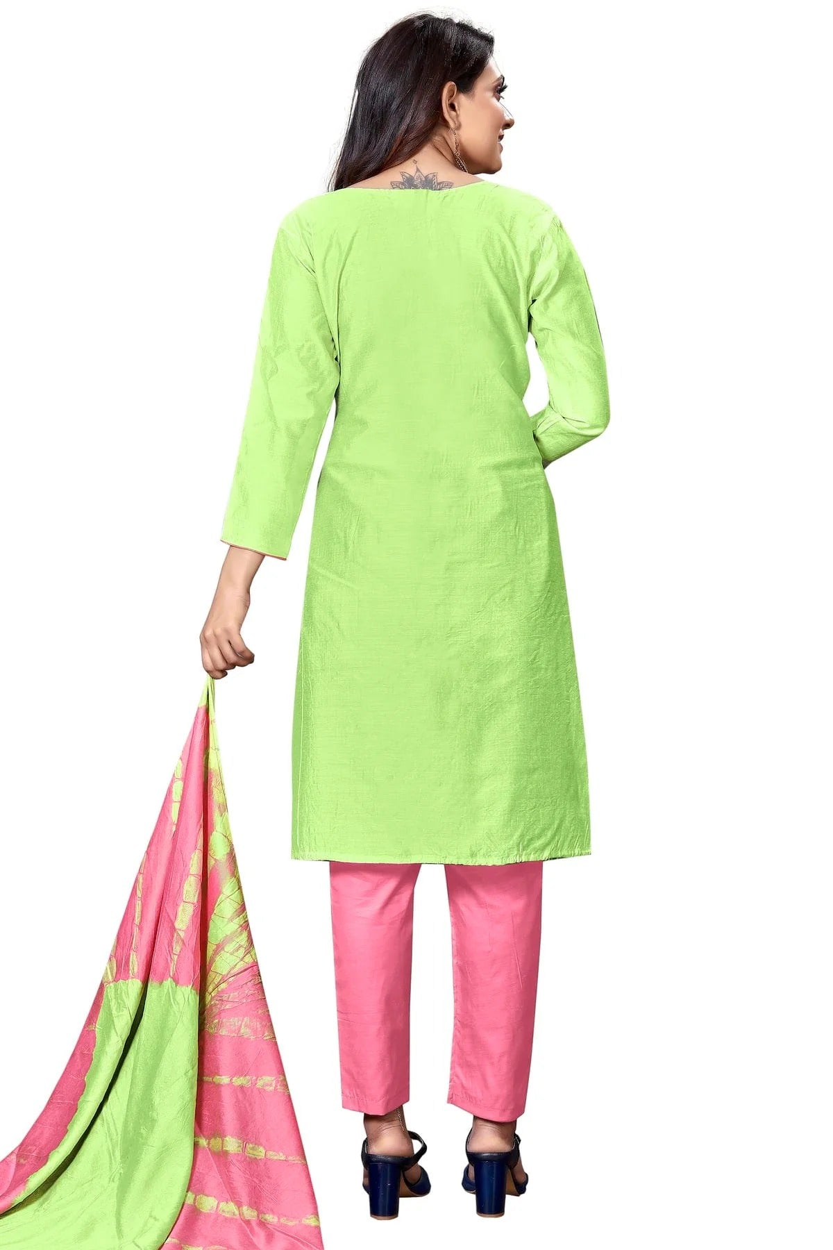 Green Colour Unstitched Cotton Straight Suit US1160660 A