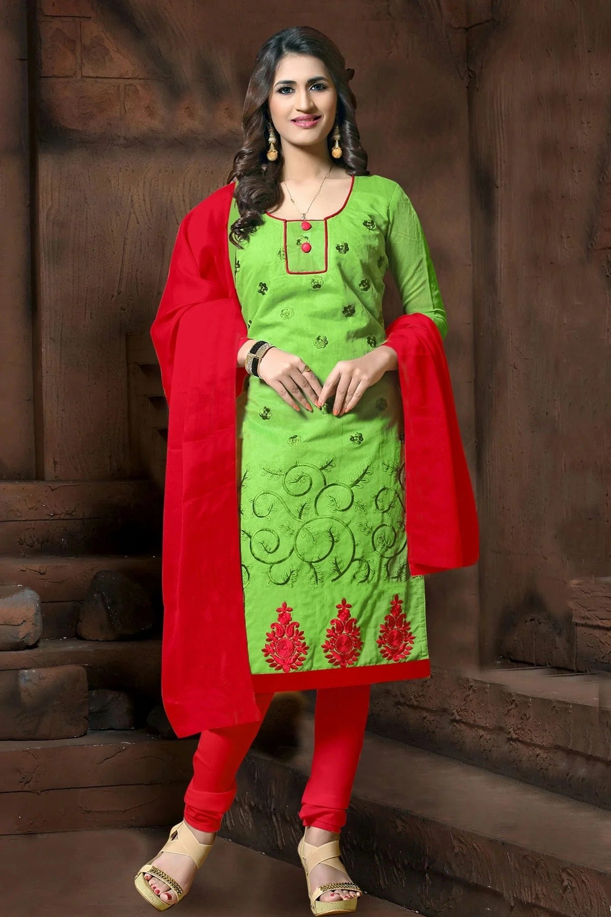 Green Colour Unstitched Modal Cotton Churidar Suit US1161206