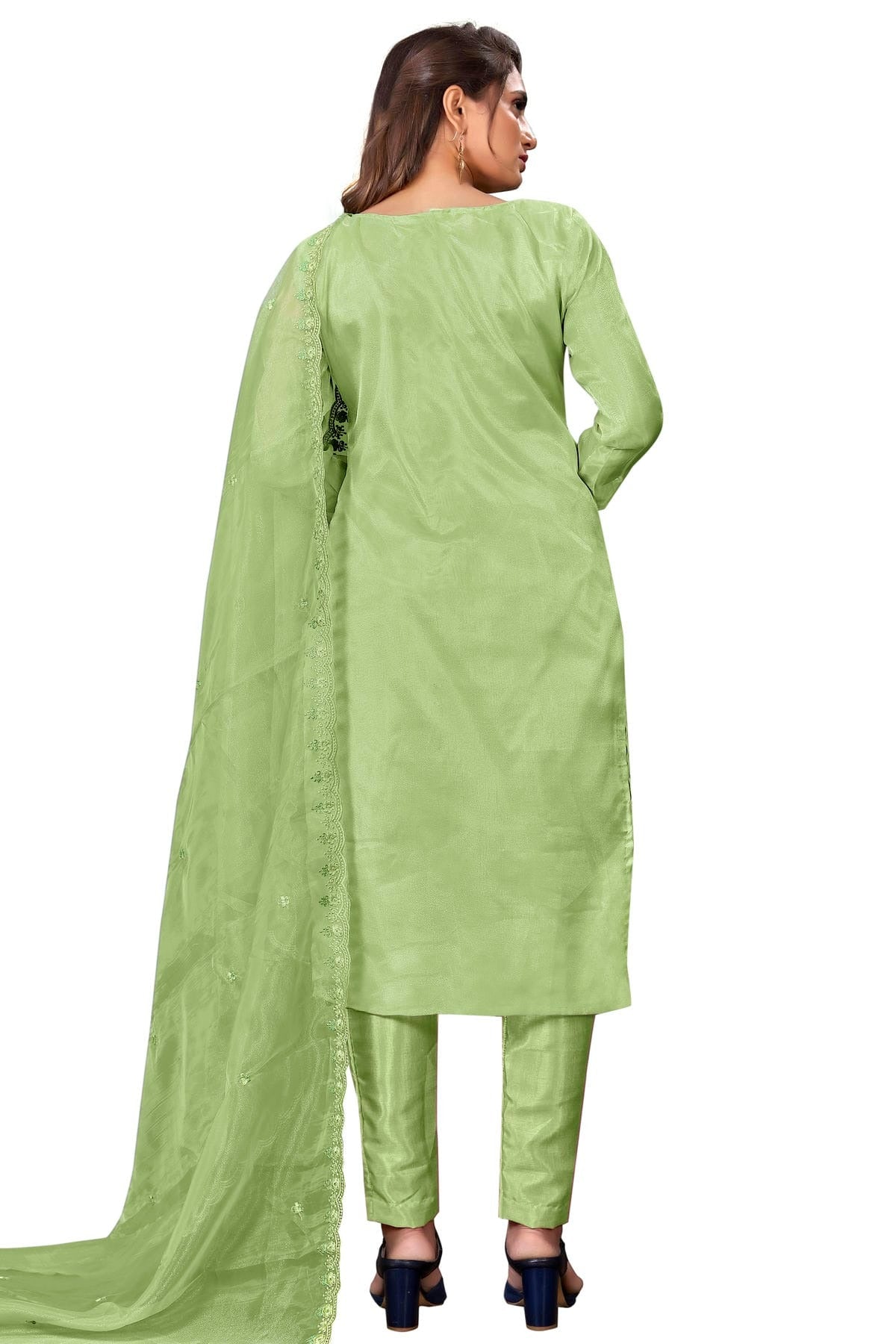 Green Colour Unstitched Organza Straight Suit US1160657 A