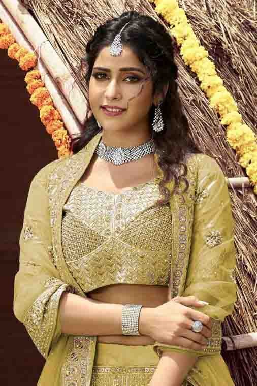 Green Colour Velvet Resham Work Lehenga Choli LC1080130 A