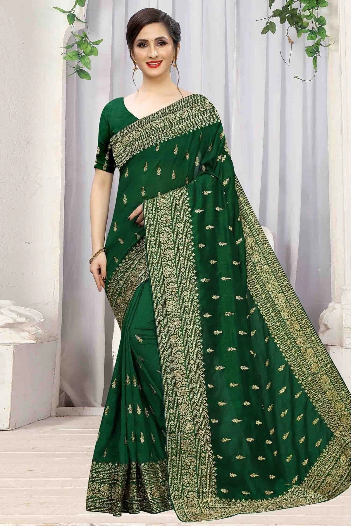 Green Colour Vichitra Silk Designer Saree SD1090070