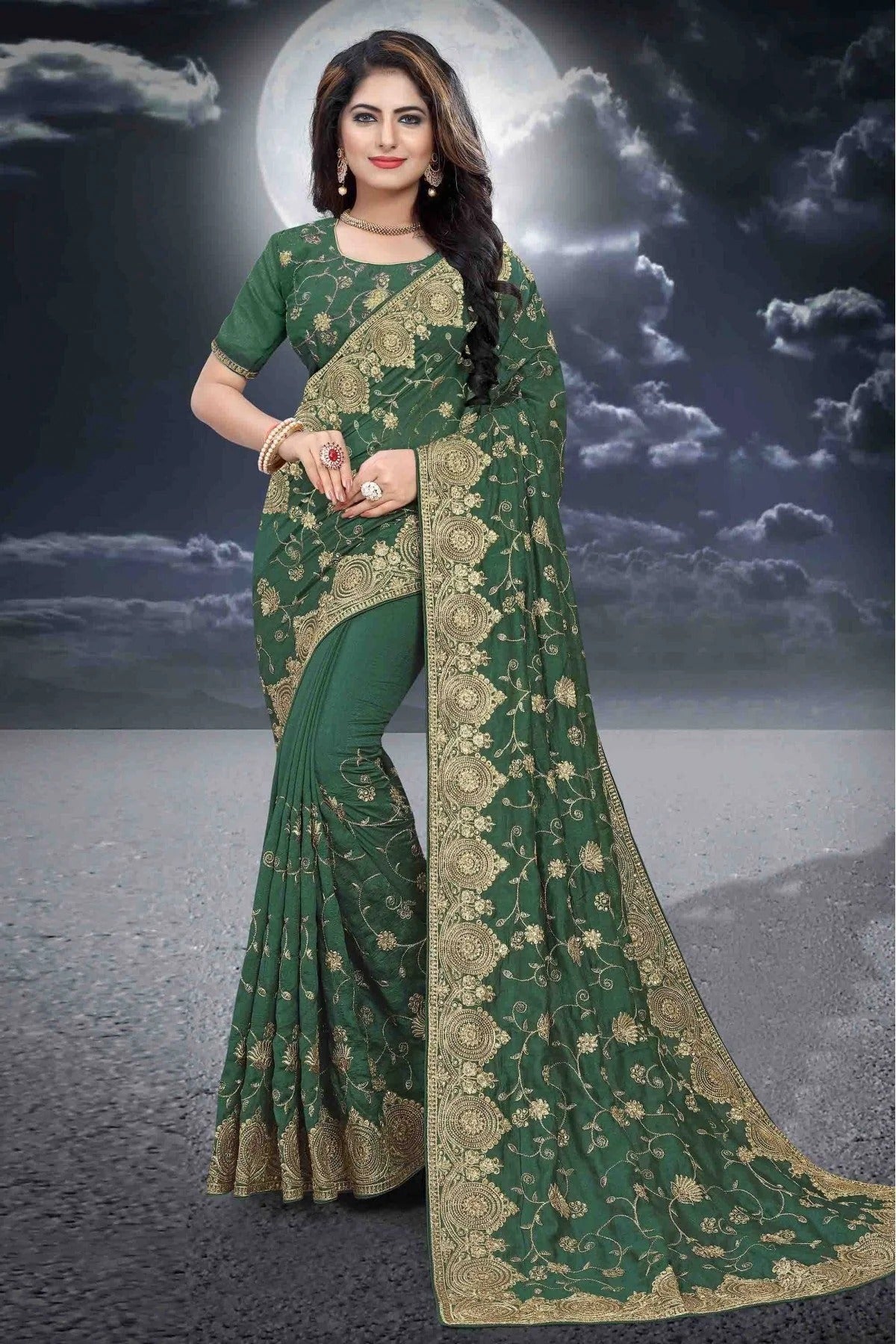 Green Colour Vichitra Silk Designer Saree SD1090087
