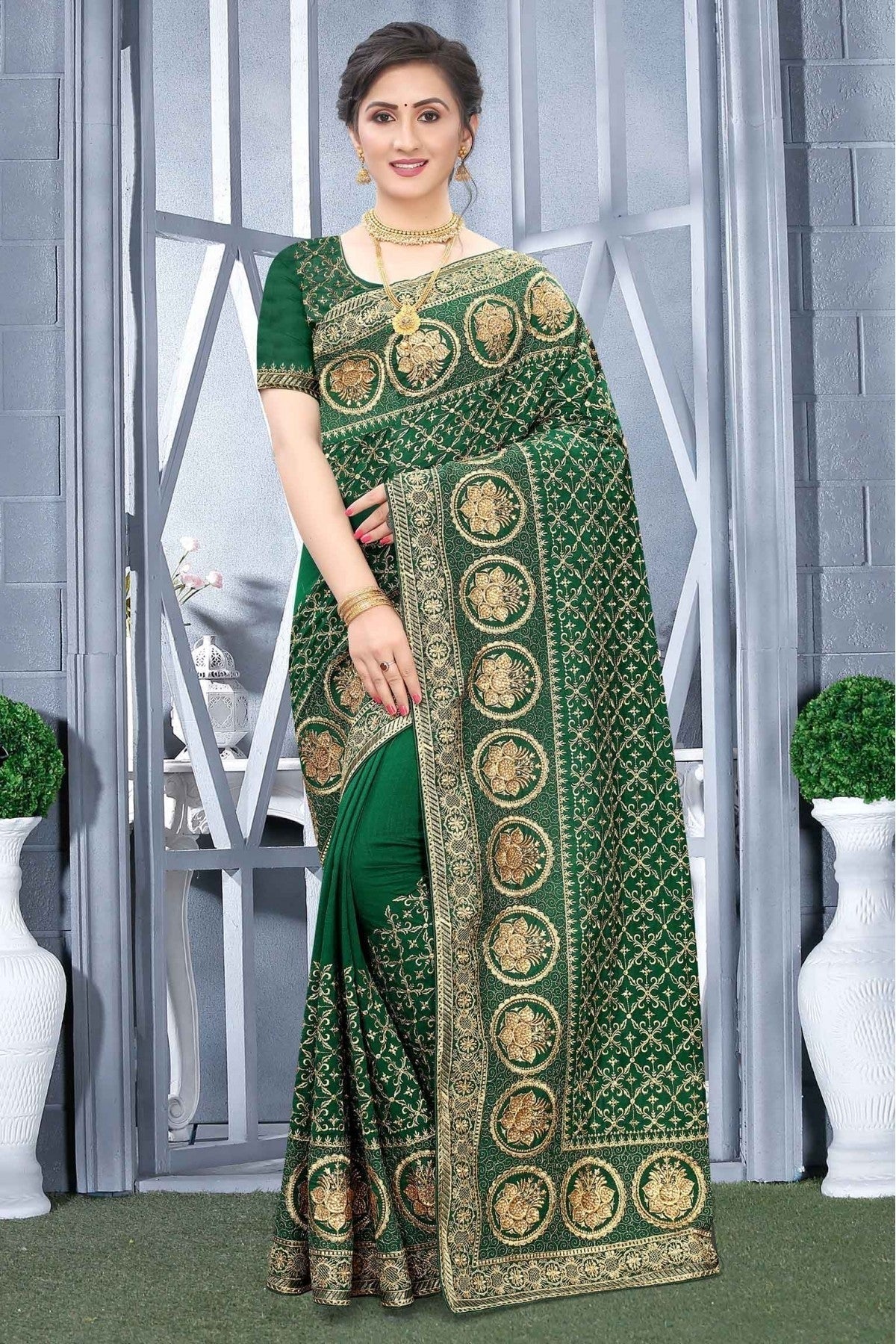 Green Colour Vichitra Silk Designer Saree SD1090168