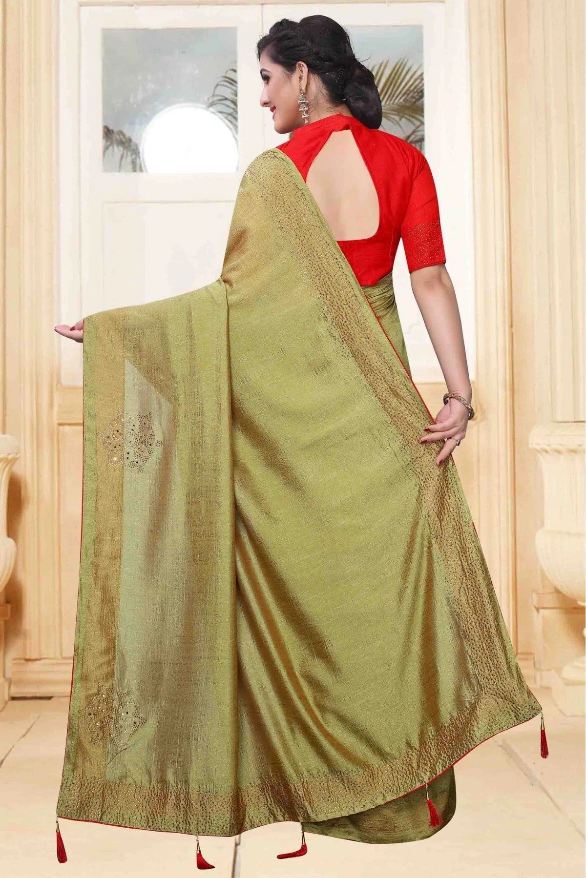 Green Colour Vichitra Silk Designer Saree SD1120620 A
