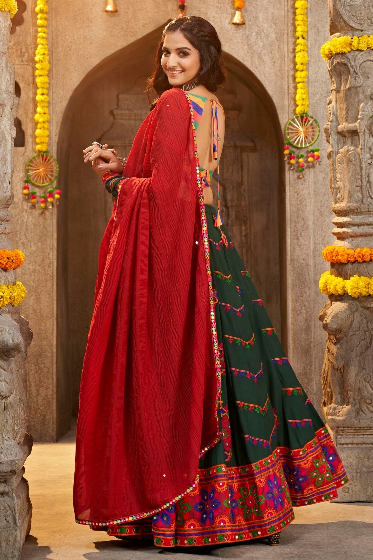 Green Colour Viscose Rayon Navratri Lehenga LC1150218 A