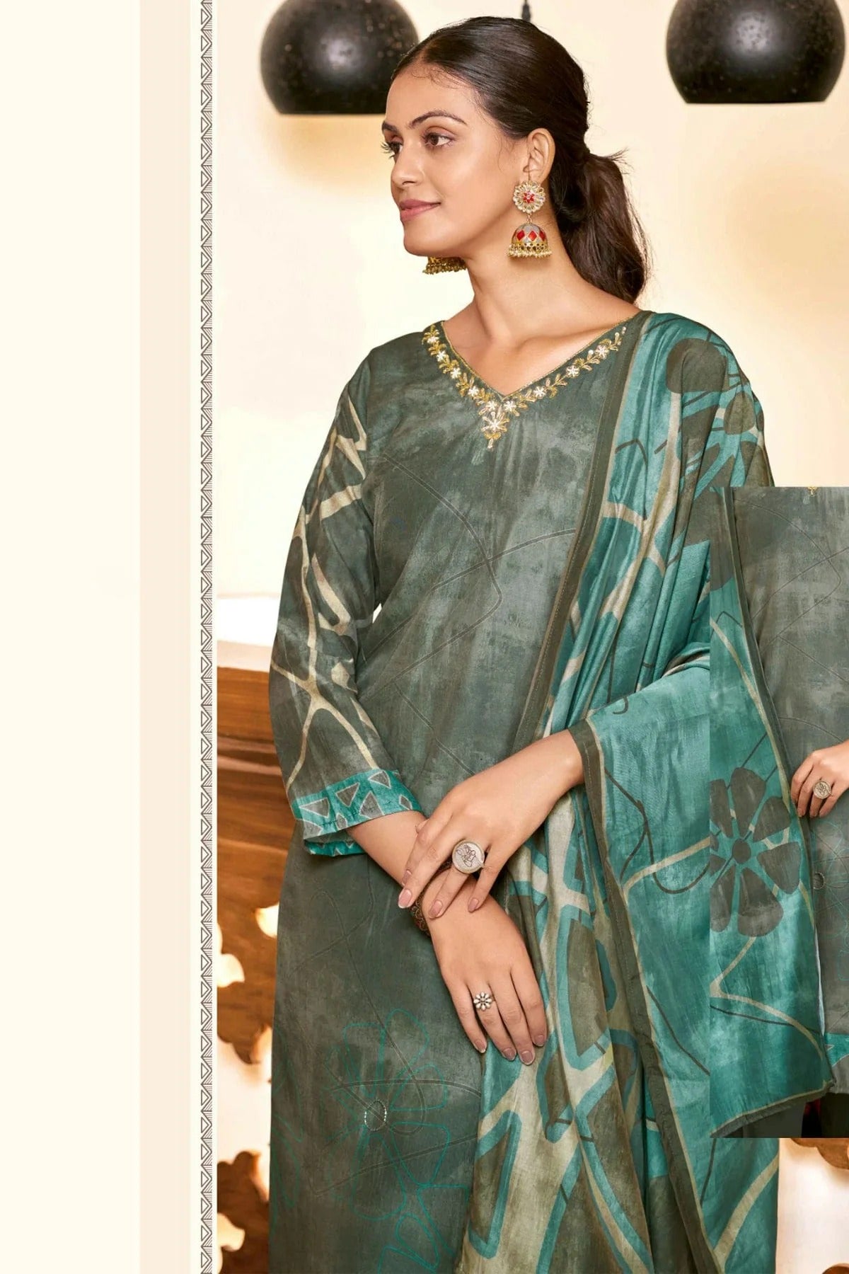 Green Colour Viscose Silk Stitched Suit SS1112273 A