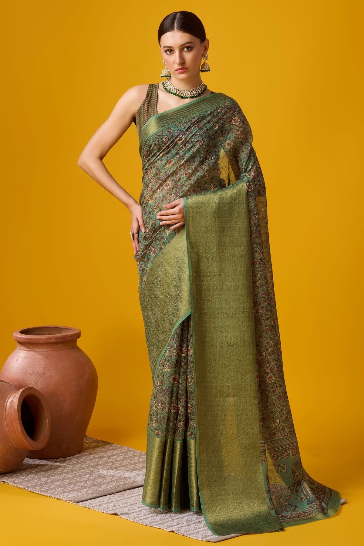 Green Colour Woven Work Cotton Saree SD1102115