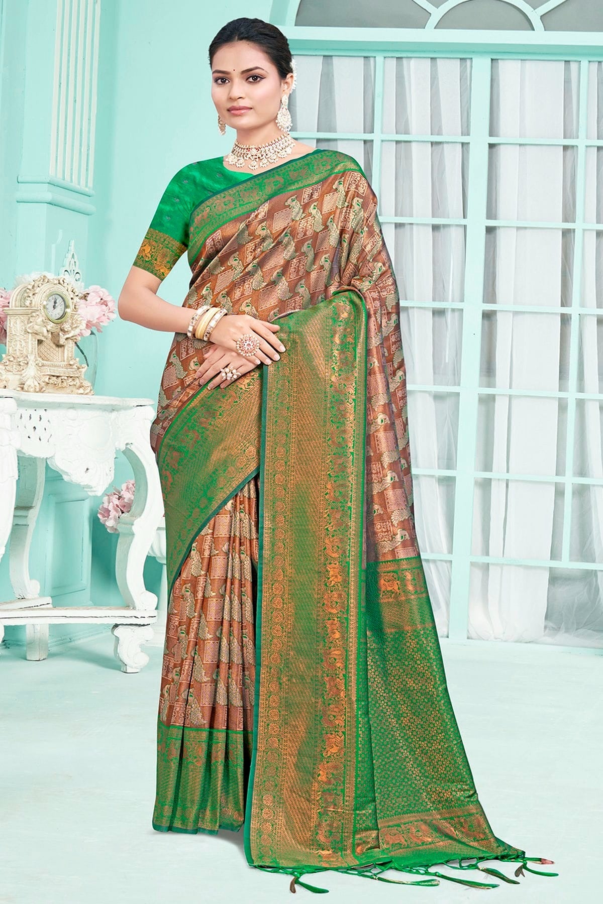 Green Colour Woven Work Silk Saree SD1102285