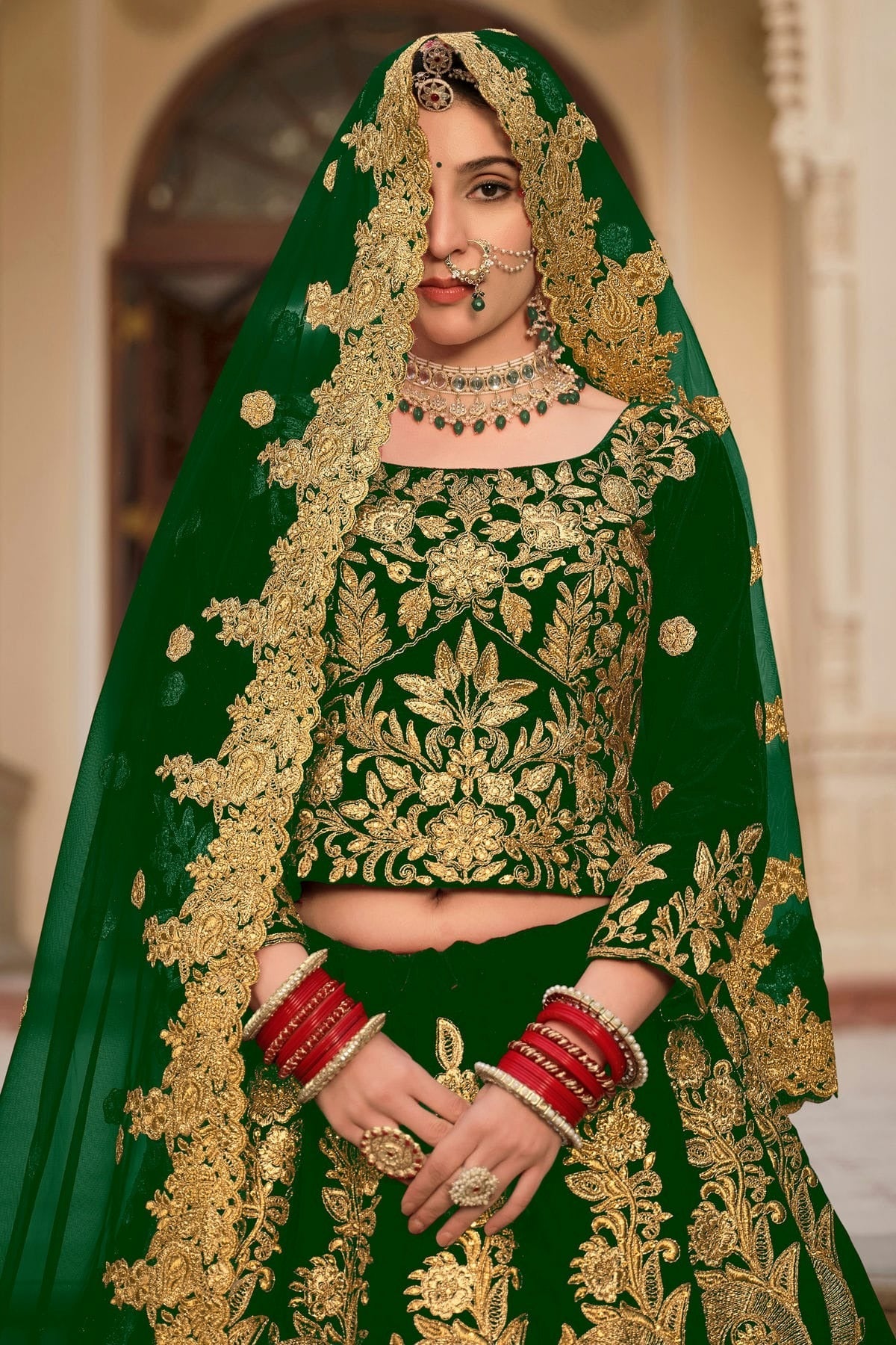 Green Embroidery 9000 Velvet Lehenga Choli LC1290119 B