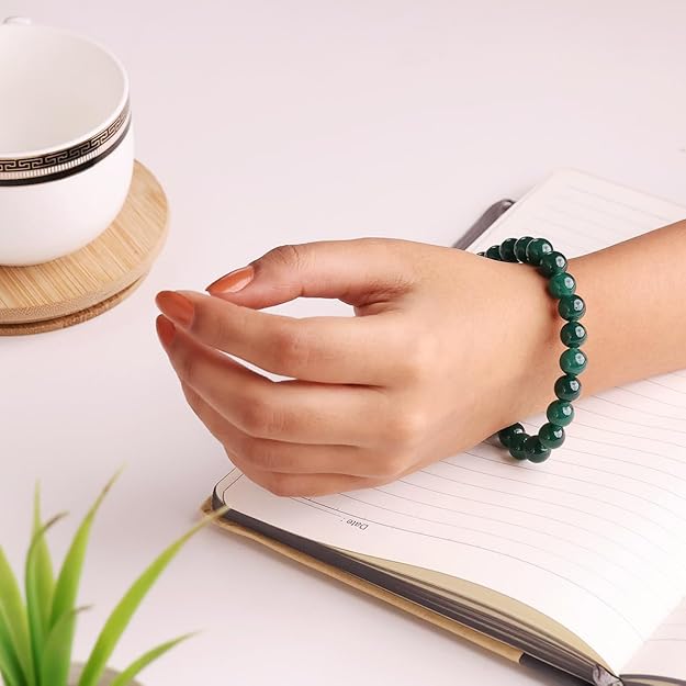 Green Jade 8mm Round Beads Bracelet – Natural Prosperity & Harmony Crystal Bracelet