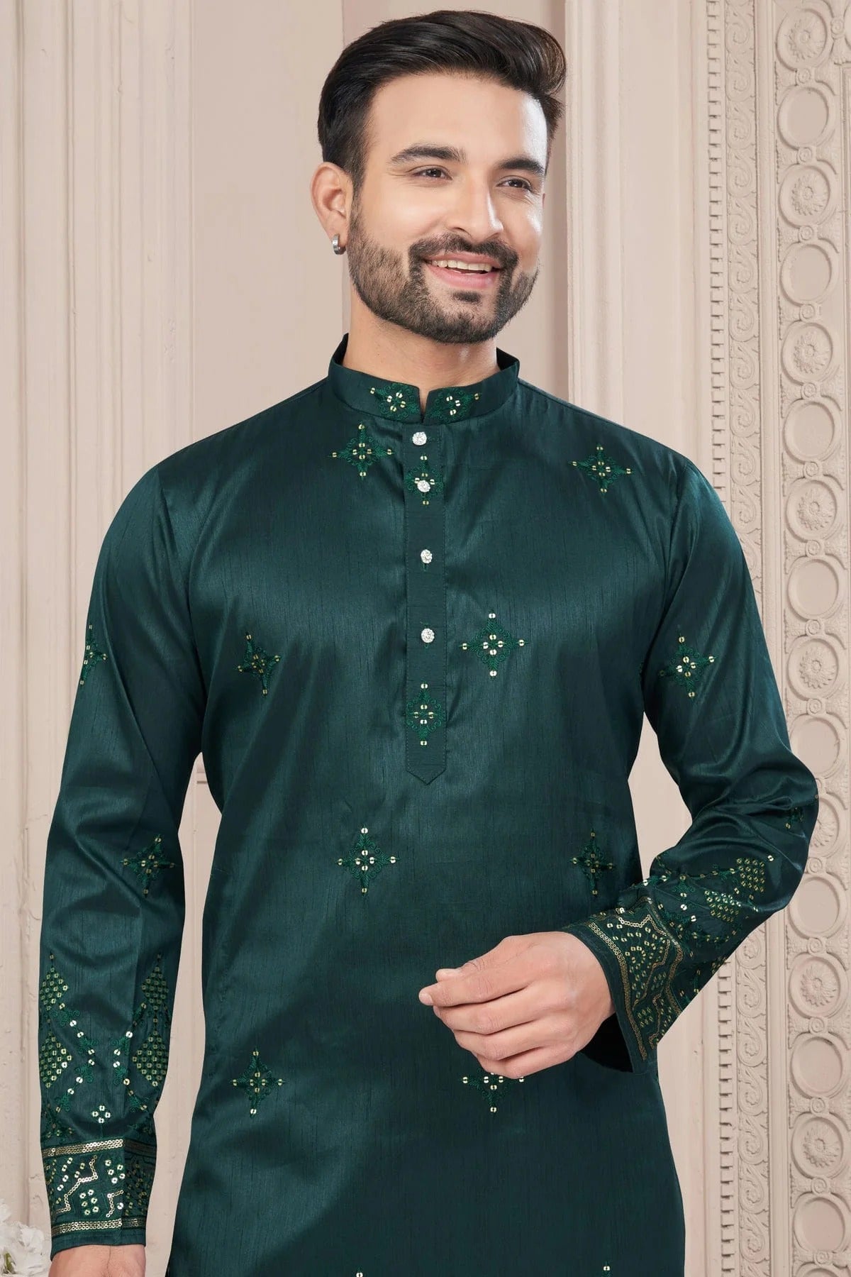 Green Pure Silk Kurta Pajama KP1040699 A