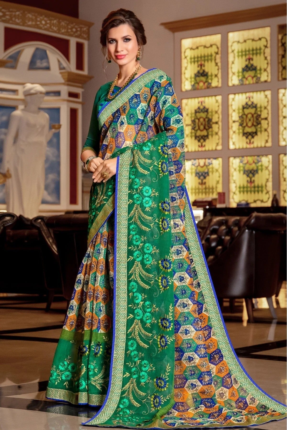 Green and Blue Colour Kota Printed Saree SD1100751