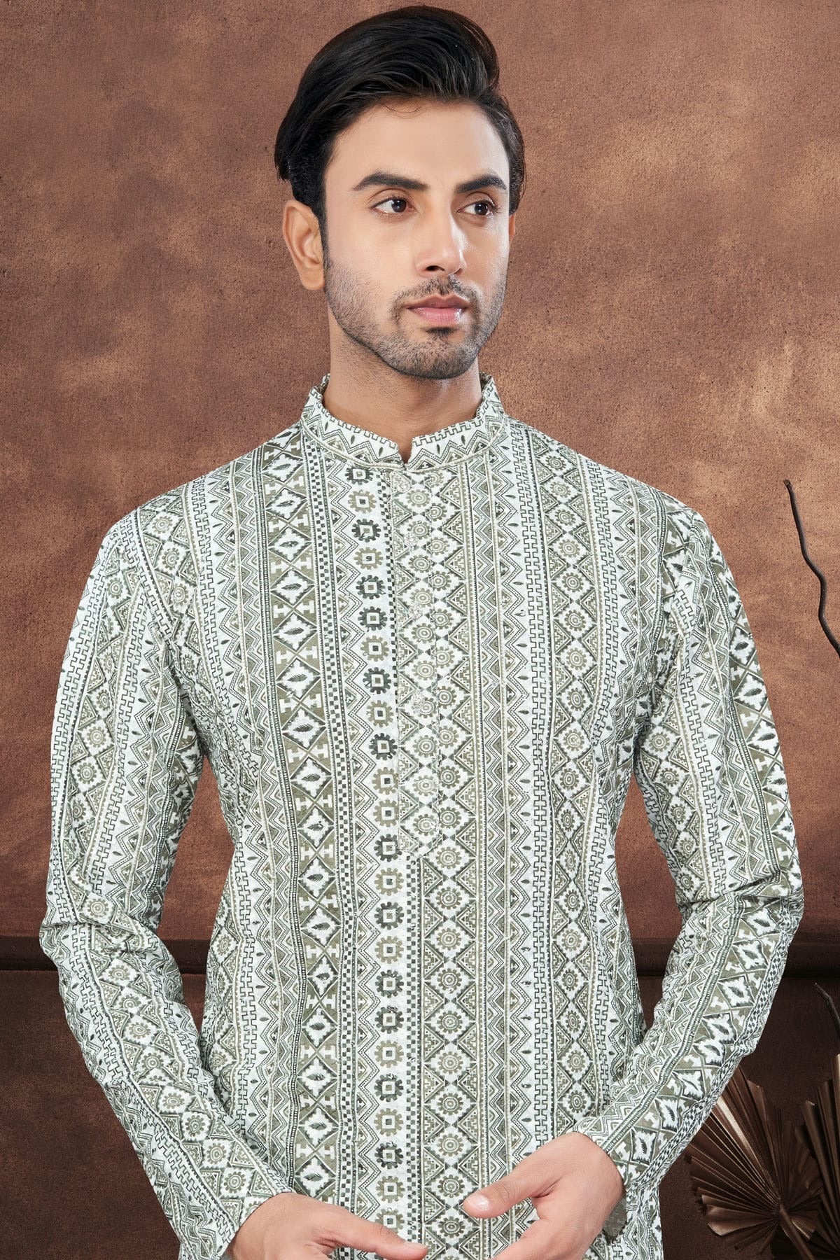Green and Off White Soft Rayon Kurta Pajama KP1040667 A