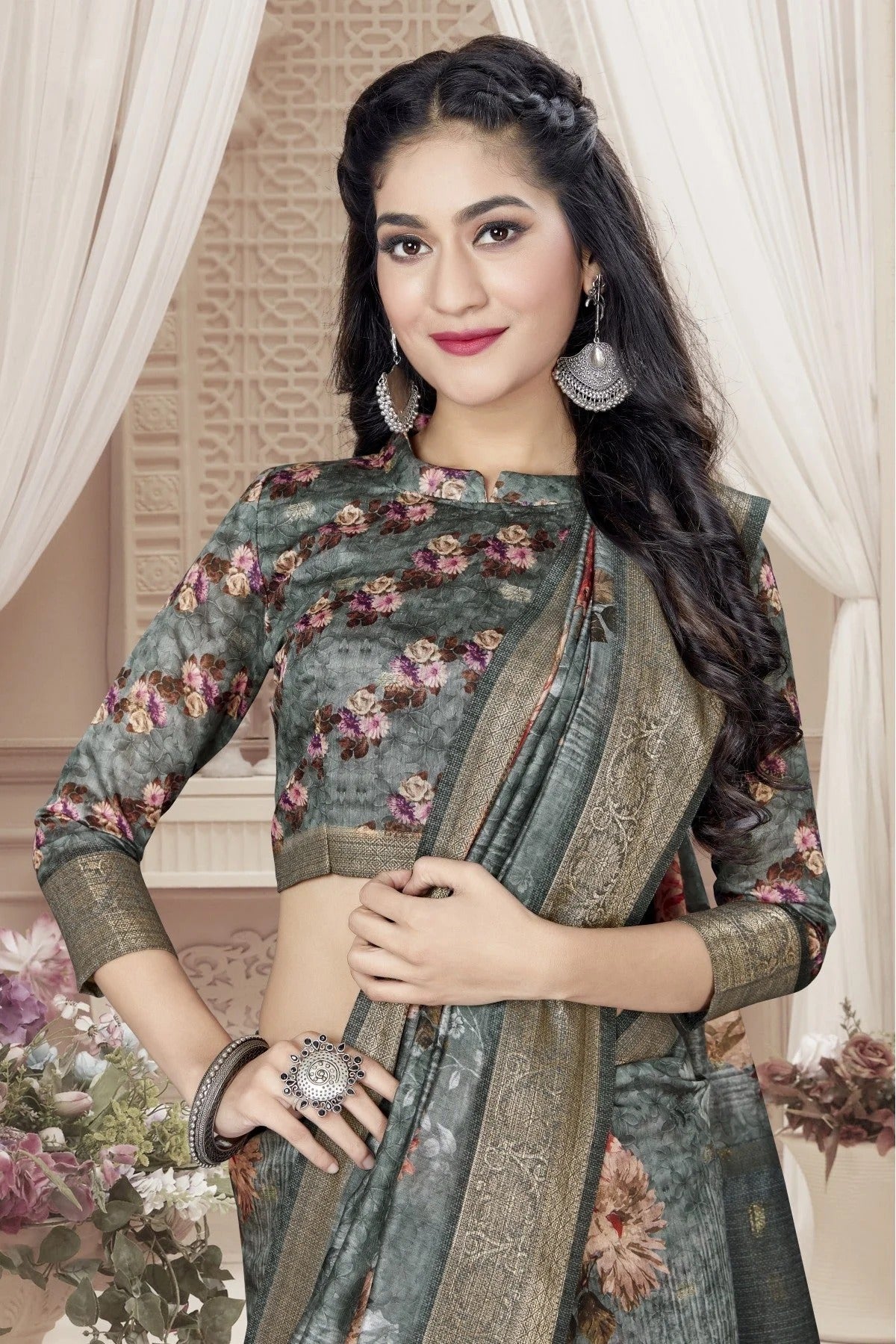 Grey Colour Art Silk Digital Print Saree SD1120792 A