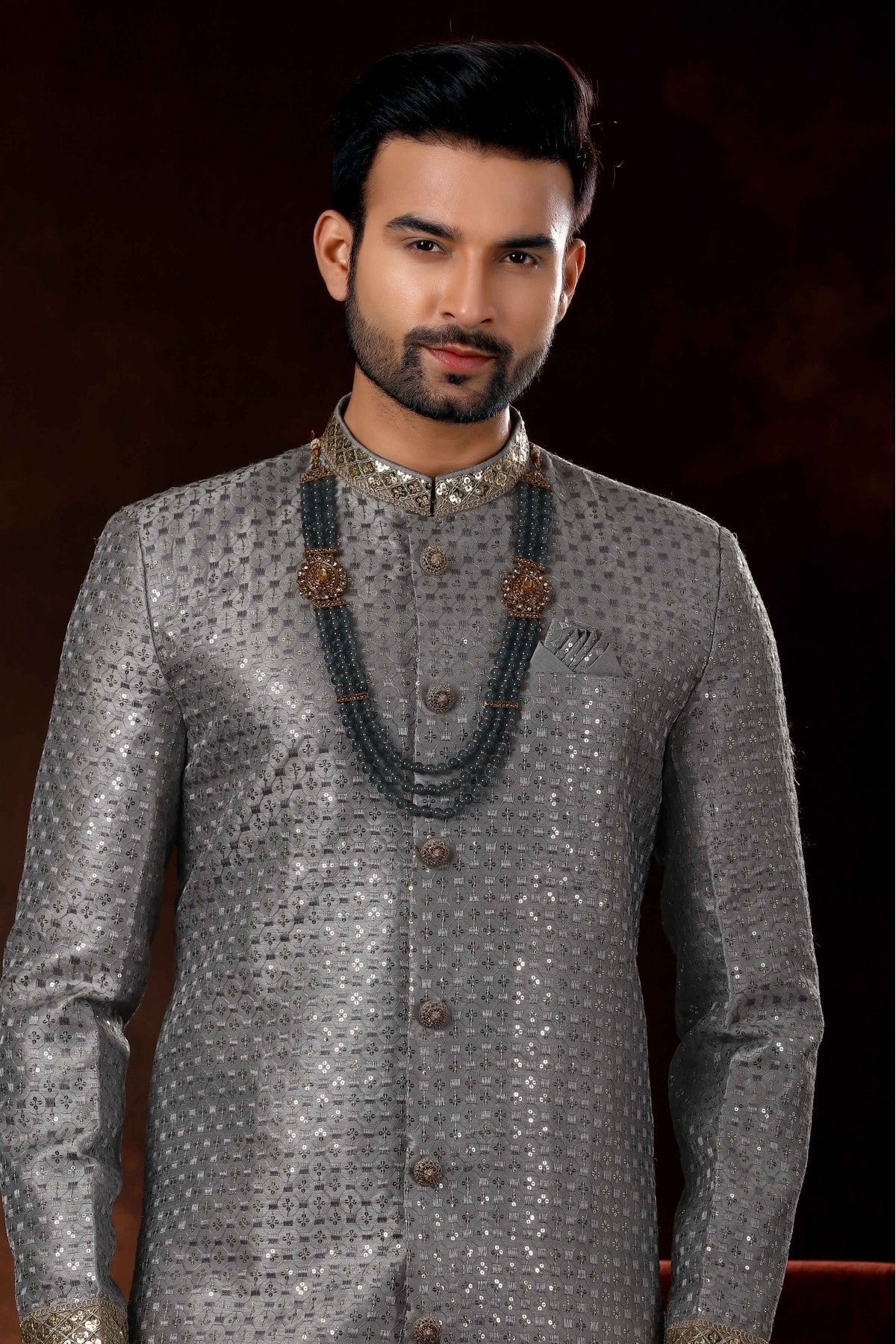 Grey Colour Art Silk Sherwani SH1040364 A