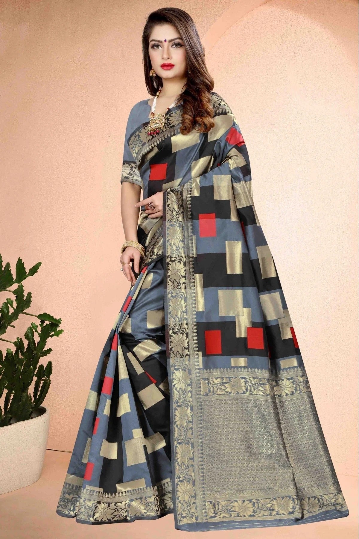 Grey Colour Banarasi Art Silk Traditional Saree SD1120742 A