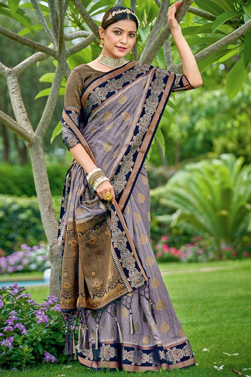 Grey Colour Banarasi Silk Traditional Saree In Woven Work SD1101259