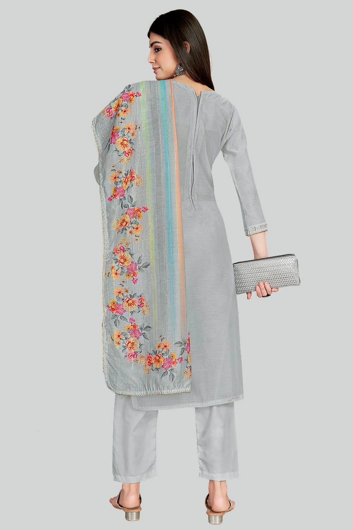 Grey Colour Chanderi Silk Pant Style Suit SM1110633 A
