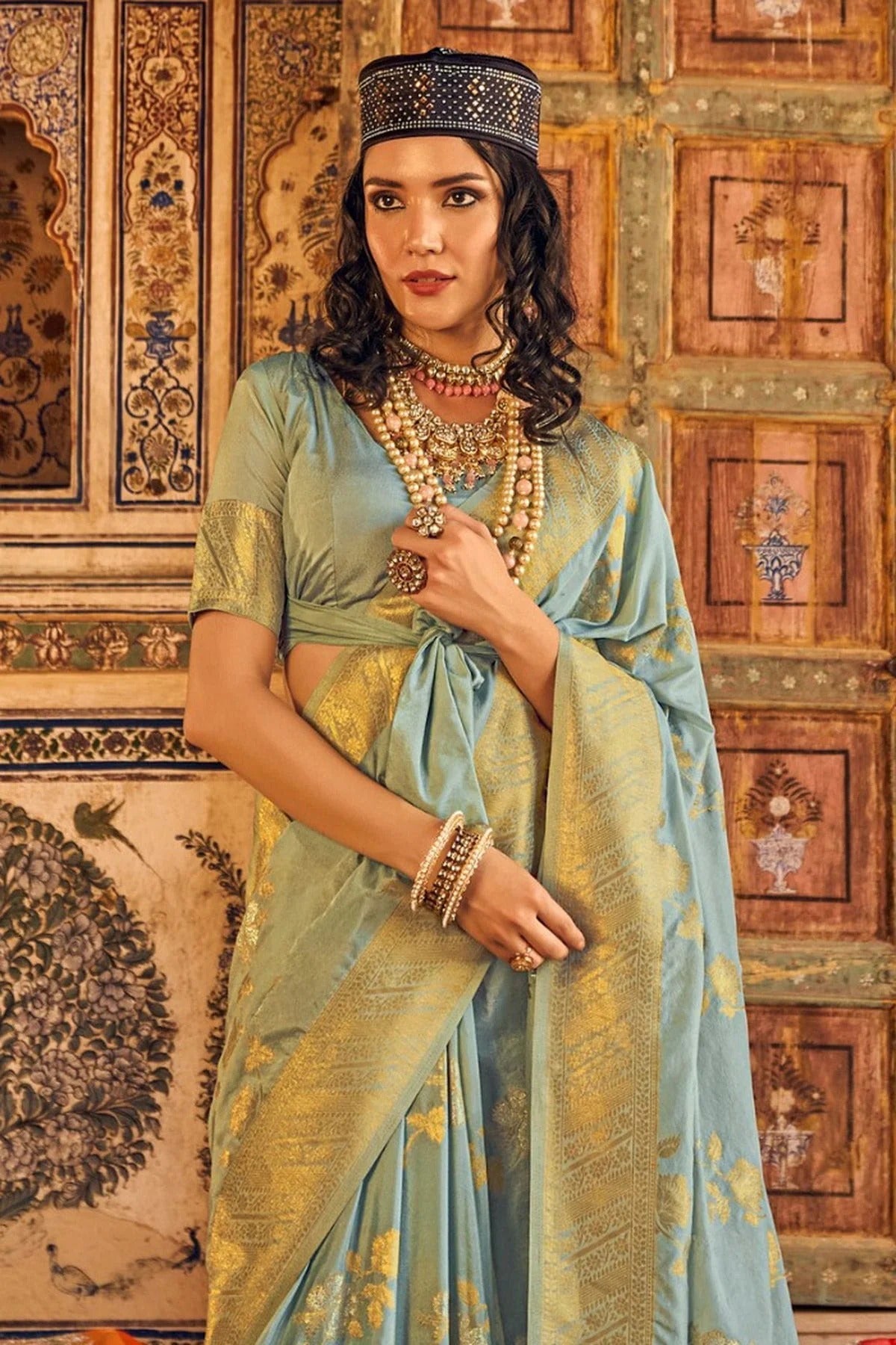 Grey Colour Chinon Georgette Woven Work Saree SD1290082 A