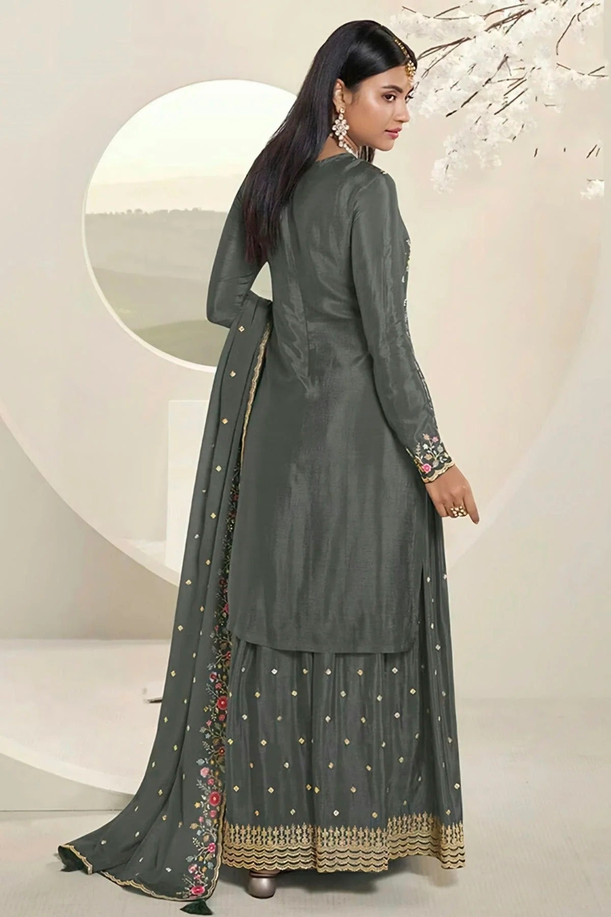Grey Colour Chinon Sharara Suit SM1110719 A