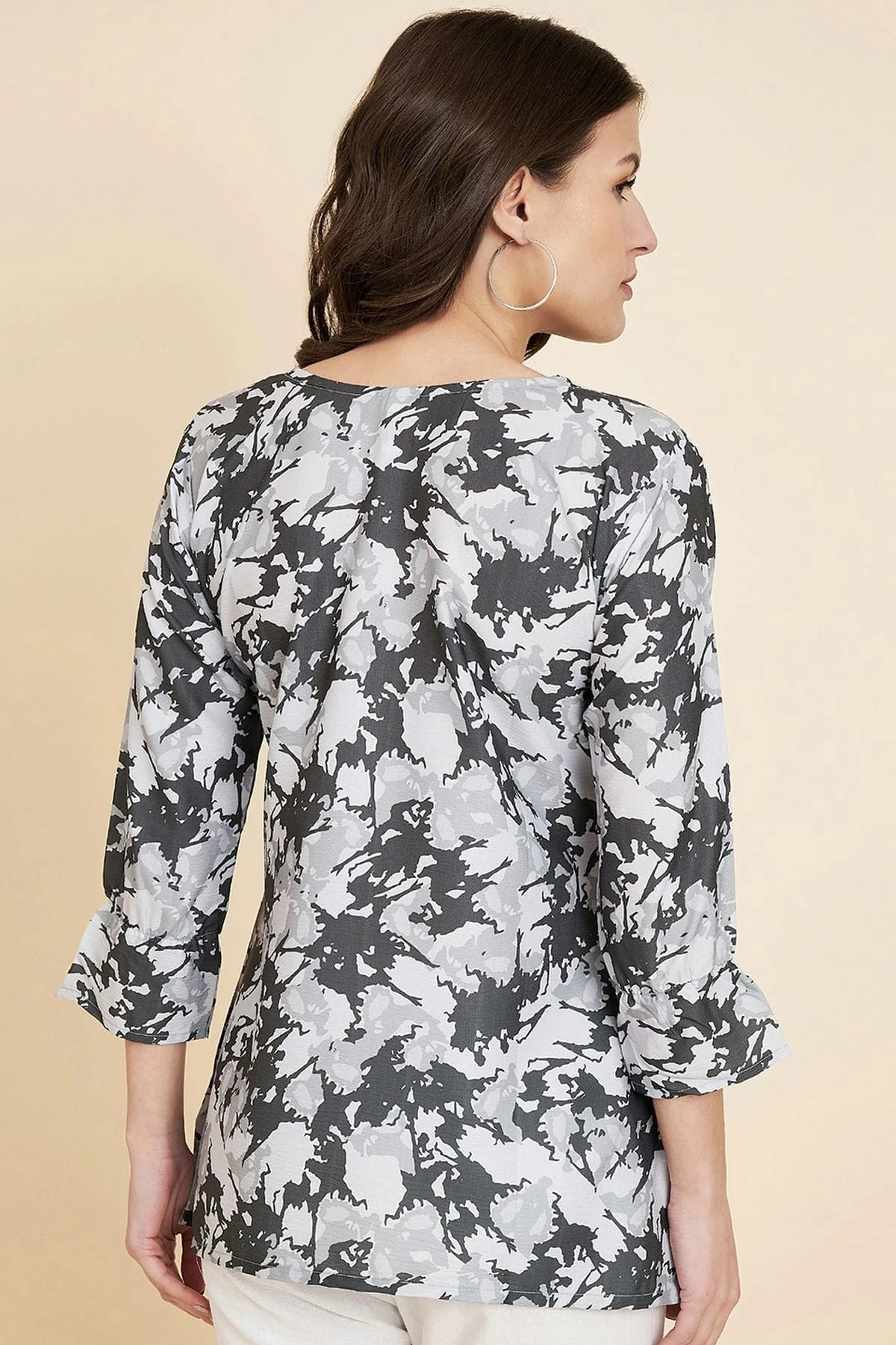 Grey Colour Crush Crepe Readymade Top TP1110840 A