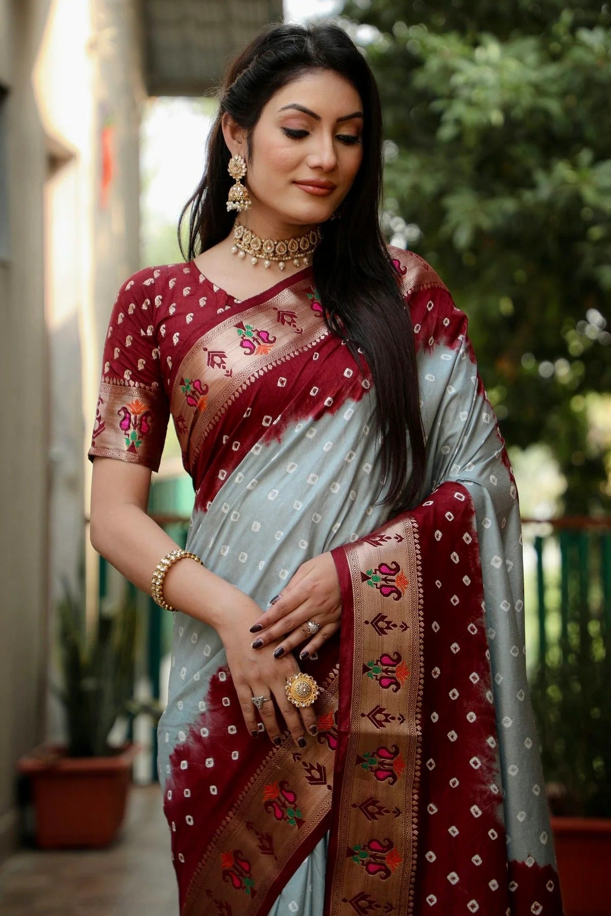 Grey Colour Dola Silk Paithani Saree SD1110905 A