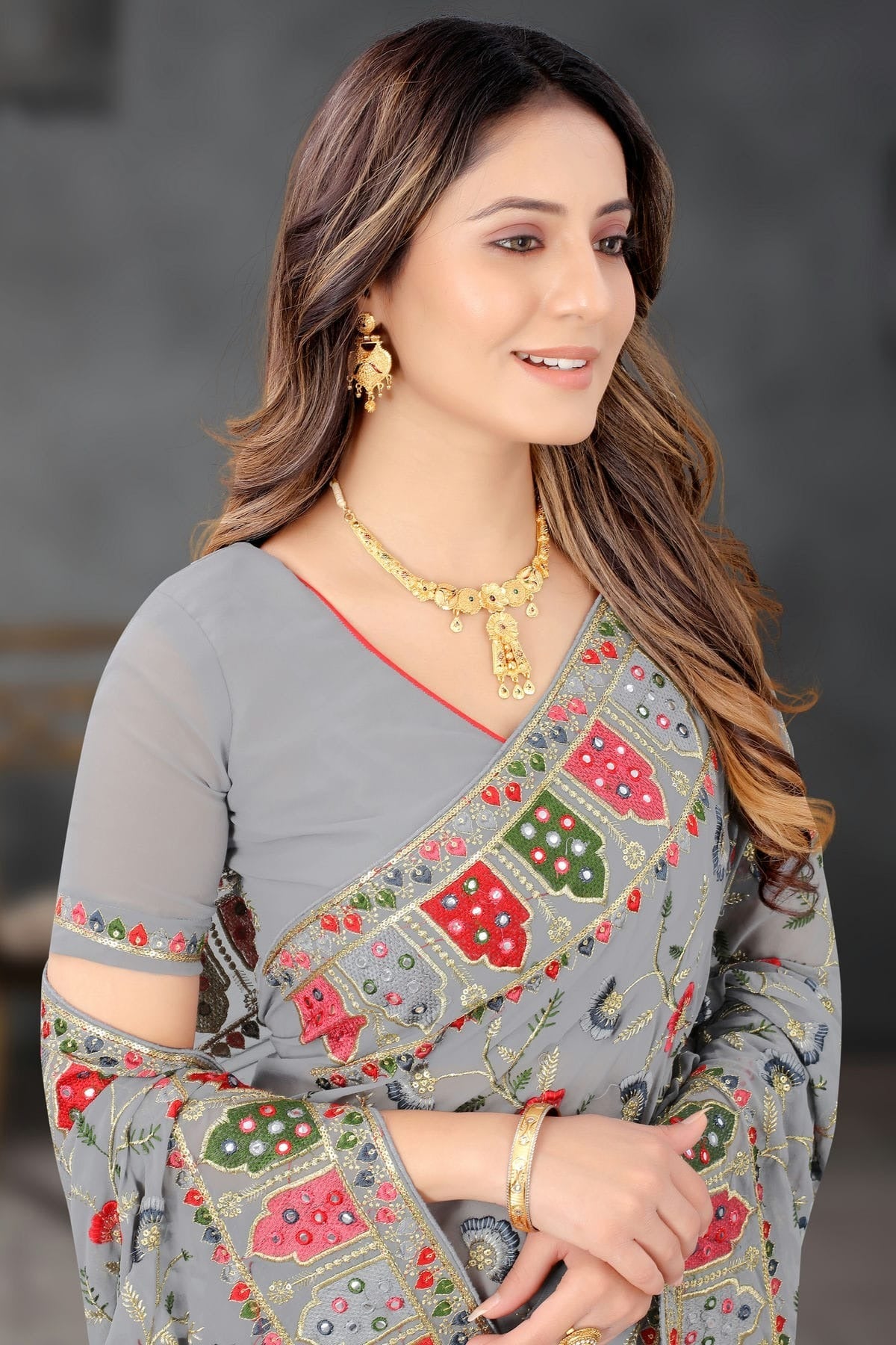 Grey Colour Georgette Designer Saree SD1091193 A