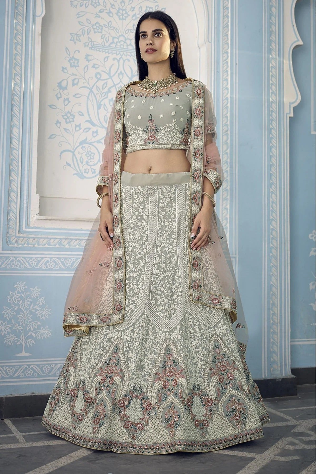 Grey Colour Georgette Thread Work Lehenga Choli LC1080590
