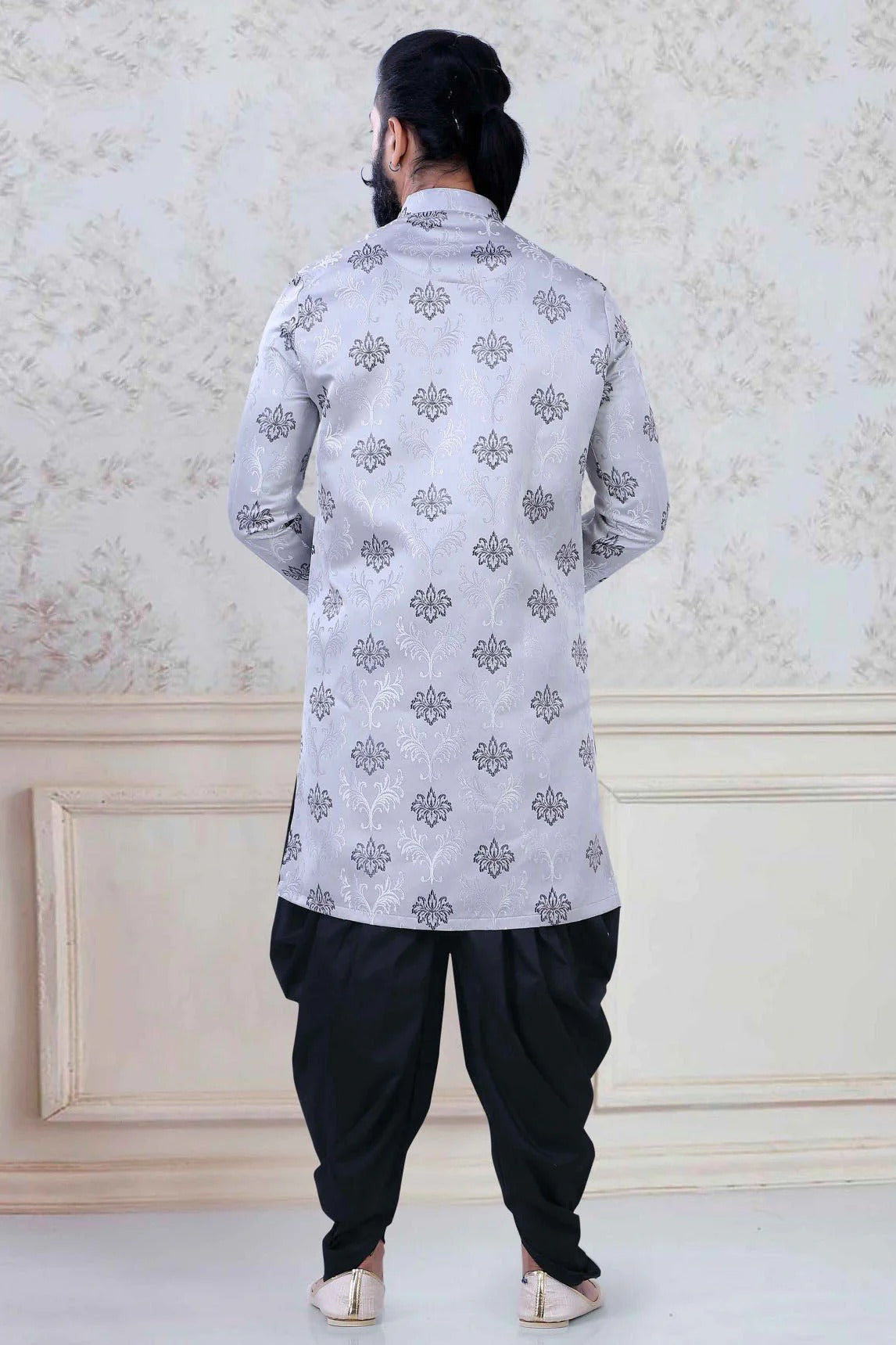 Grey Colour Jacquard Festival Wear Dhoti Sherwani SH1130008 A