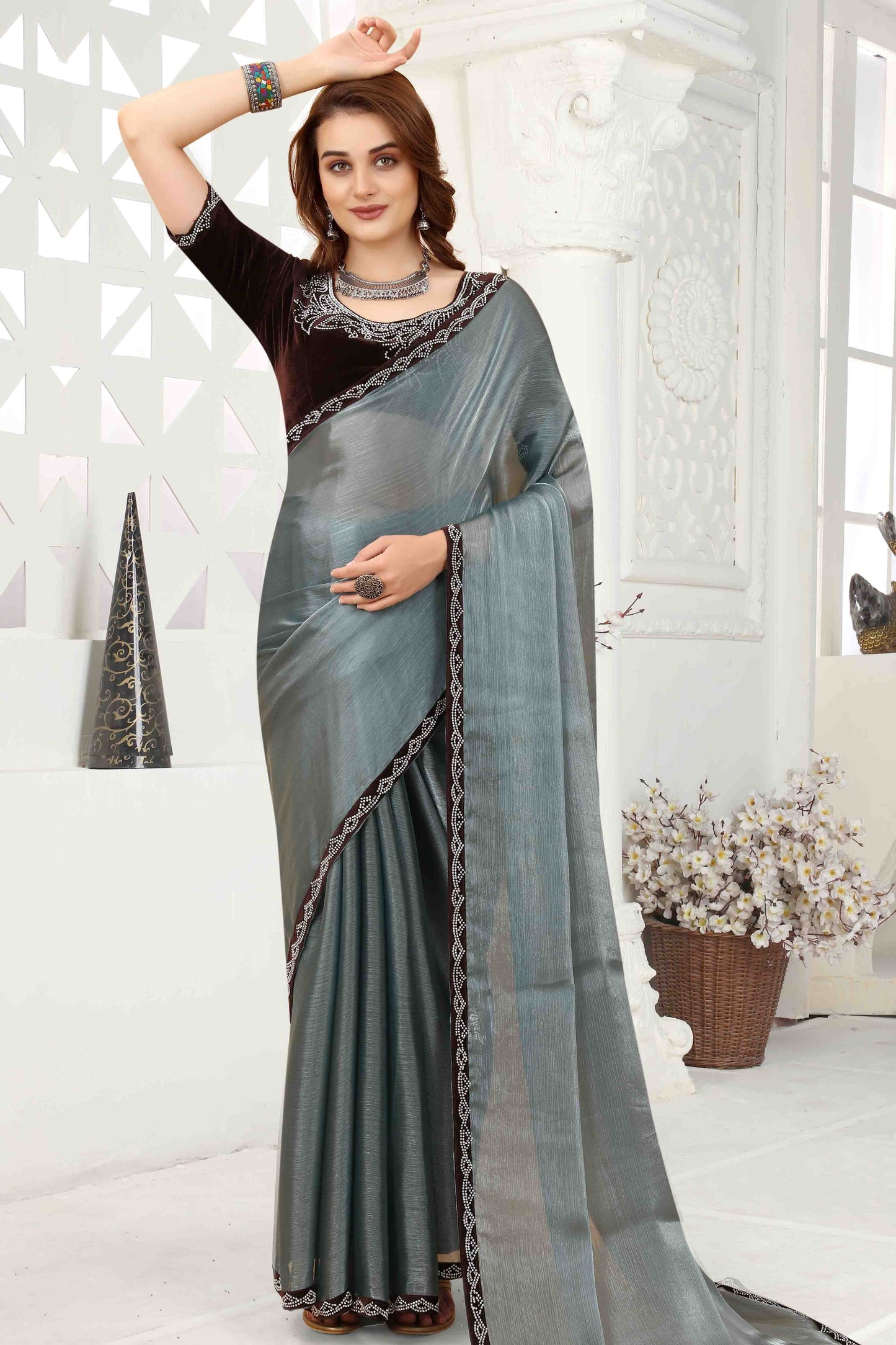 Grey Colour Jimmy Choo Crush Designer Saree SD1121108