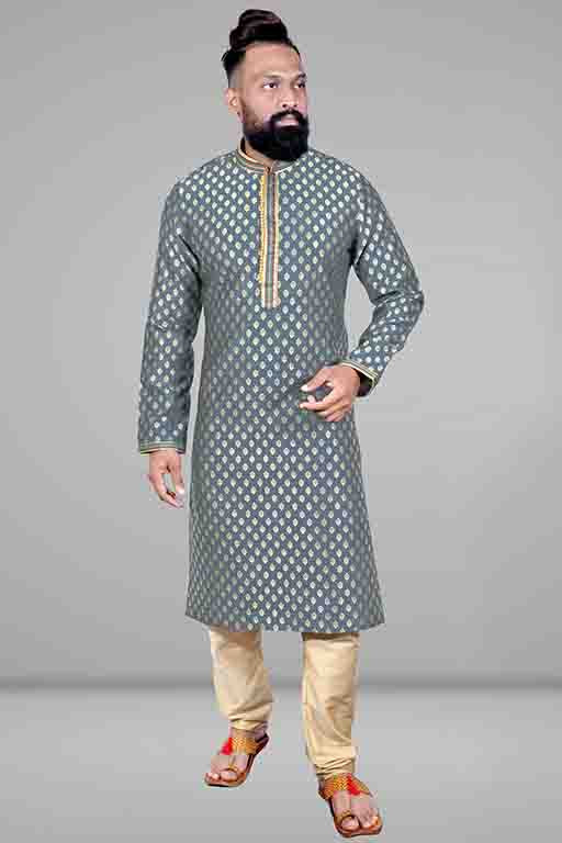 Grey Colour Kurta Pajama In Jacquard Silk KP1210037
