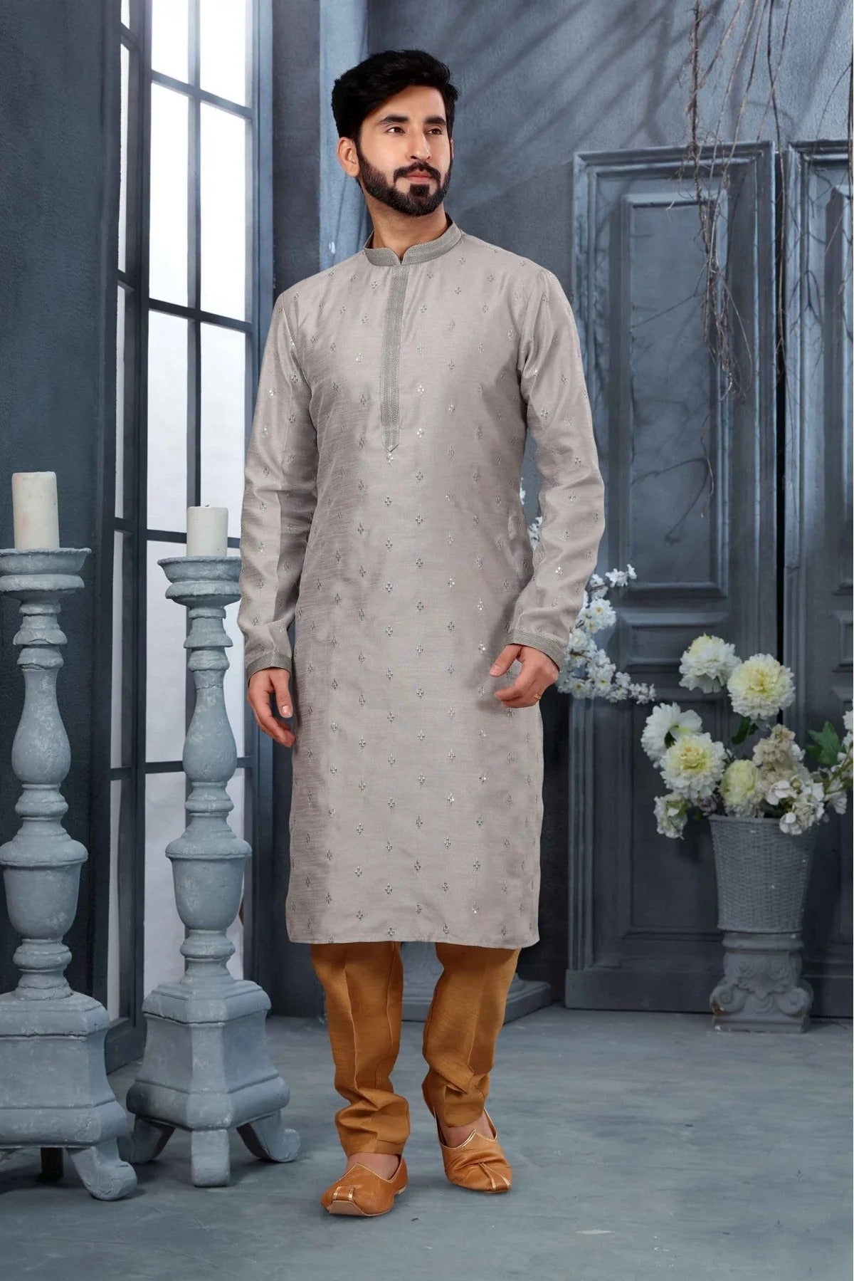 Grey Colour Kurta Pajama In Silk Fabric KP1040122