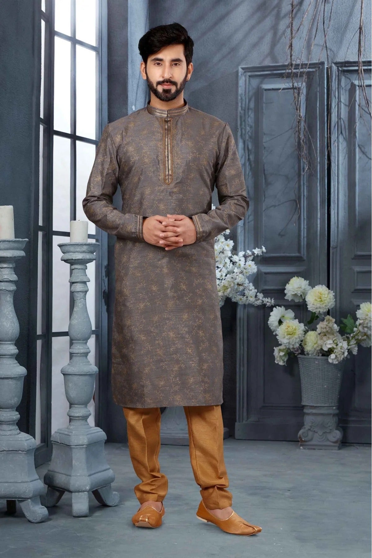 Grey Colour Kurta Pajama In Silk Fabric KP1040138