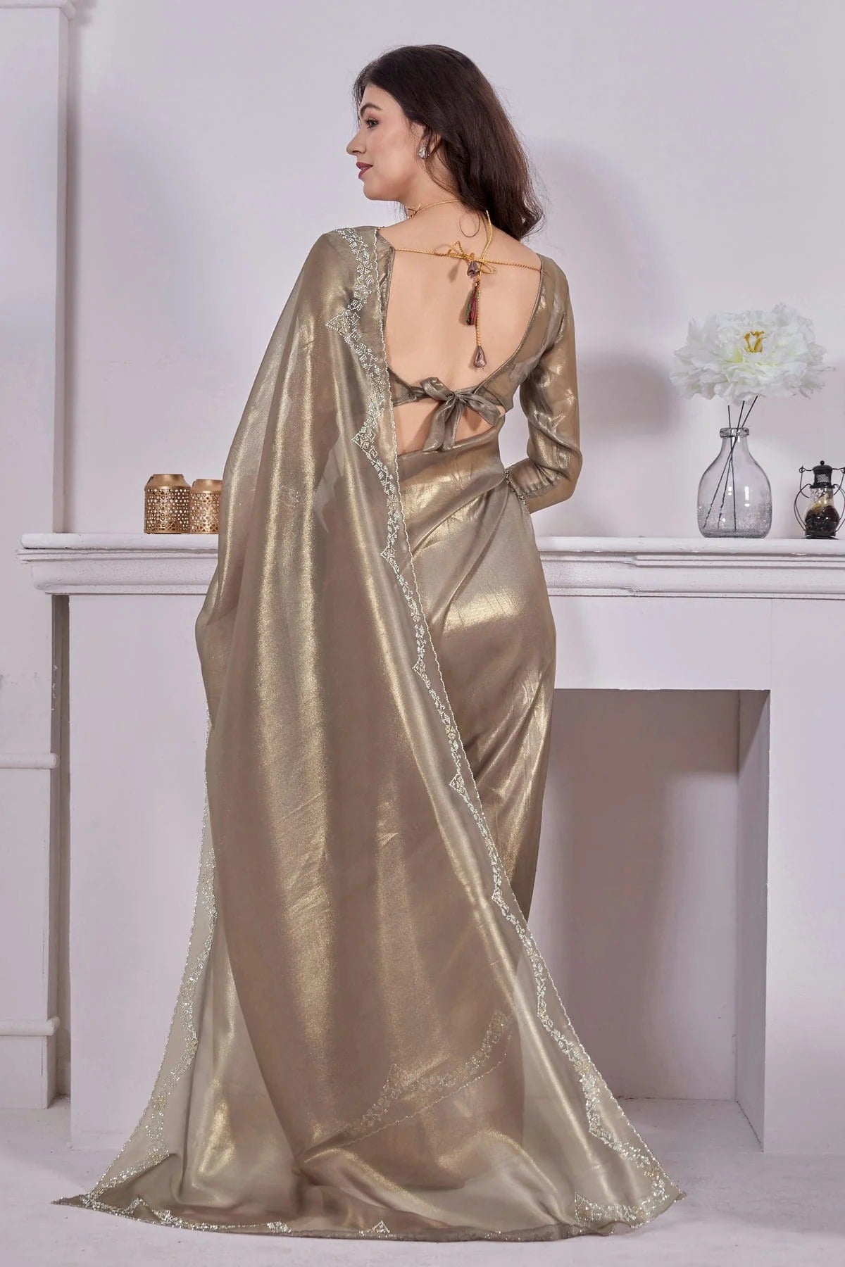Grey Colour Net Designer Saree LC1121785 A