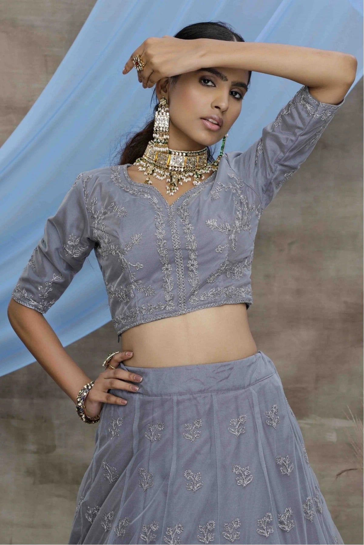 Grey Colour Net Embroidery Lehenga Choli LC1150032 B