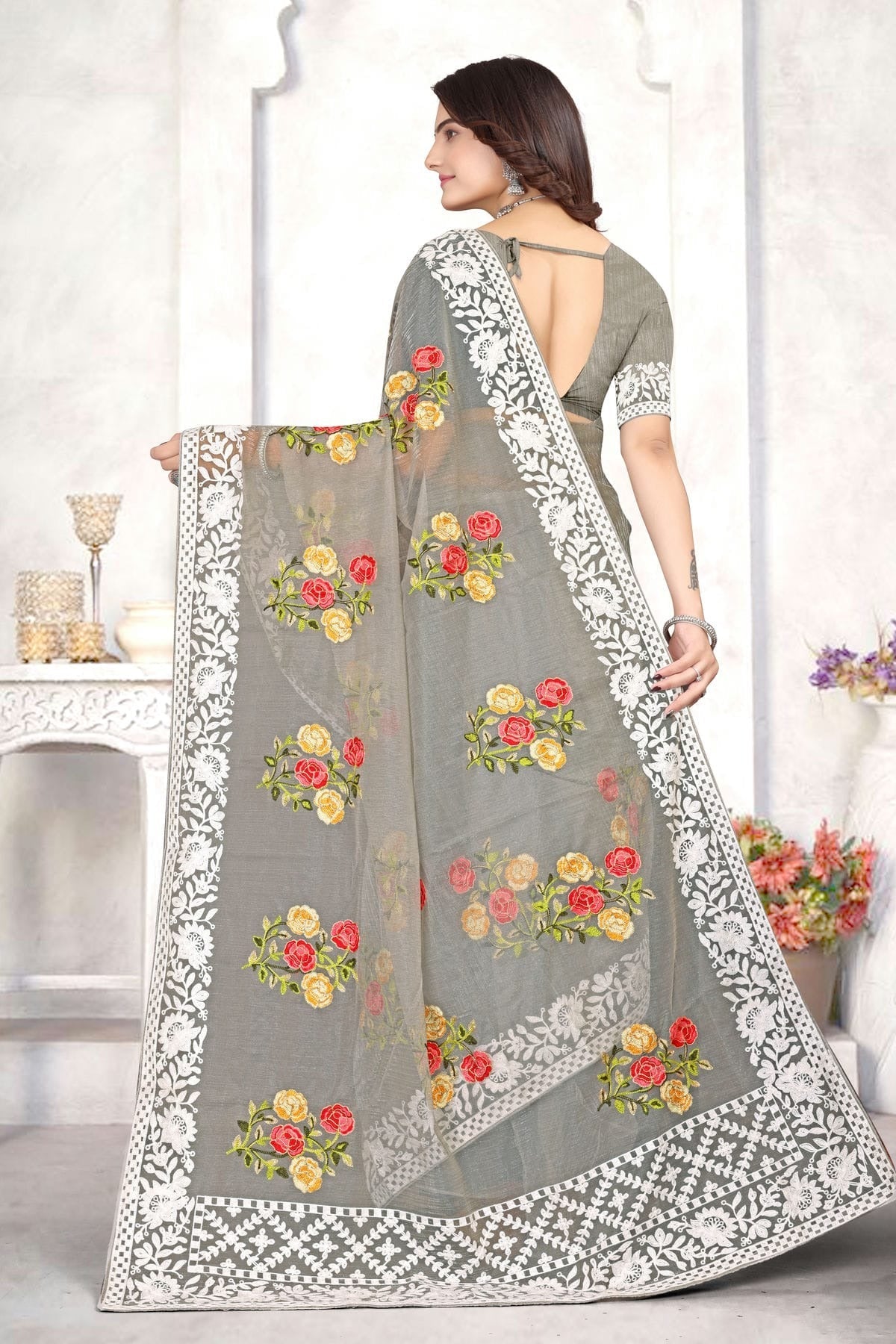 Grey Colour Organza Designer Saree LC1121536 A