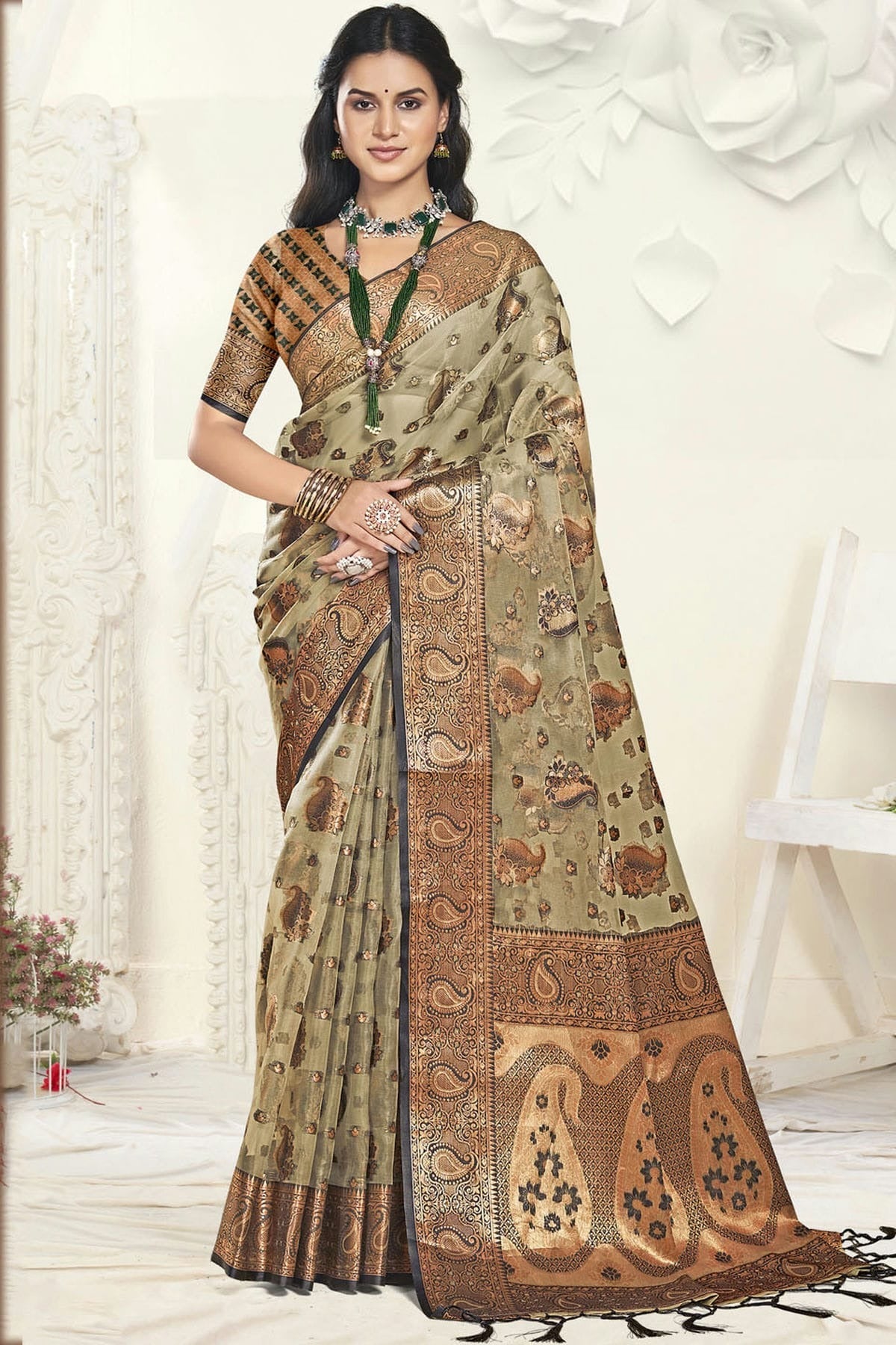Grey Colour Organza Traditional Saree SD1102605