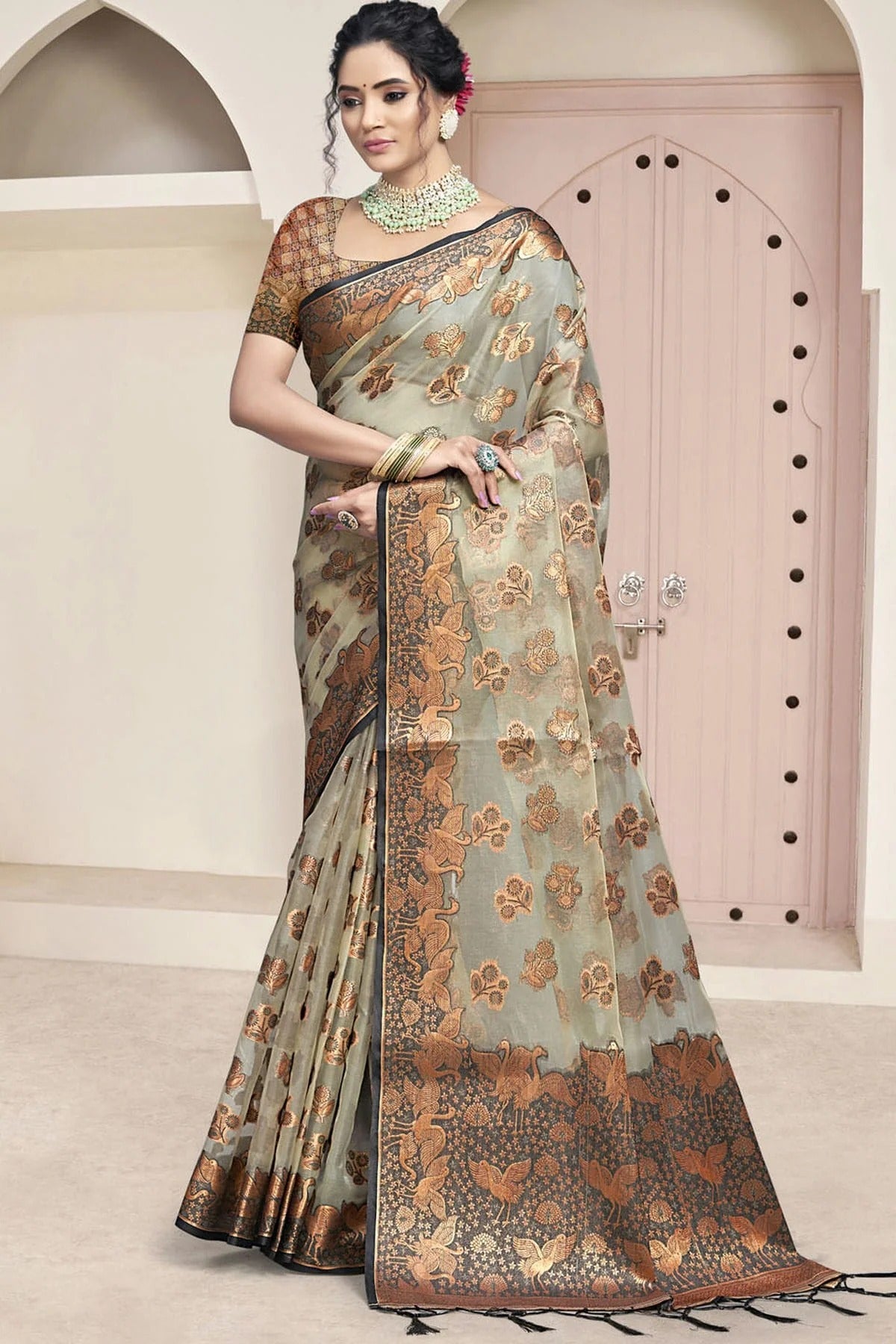 Grey Colour Organza Traditional Saree SD1102620